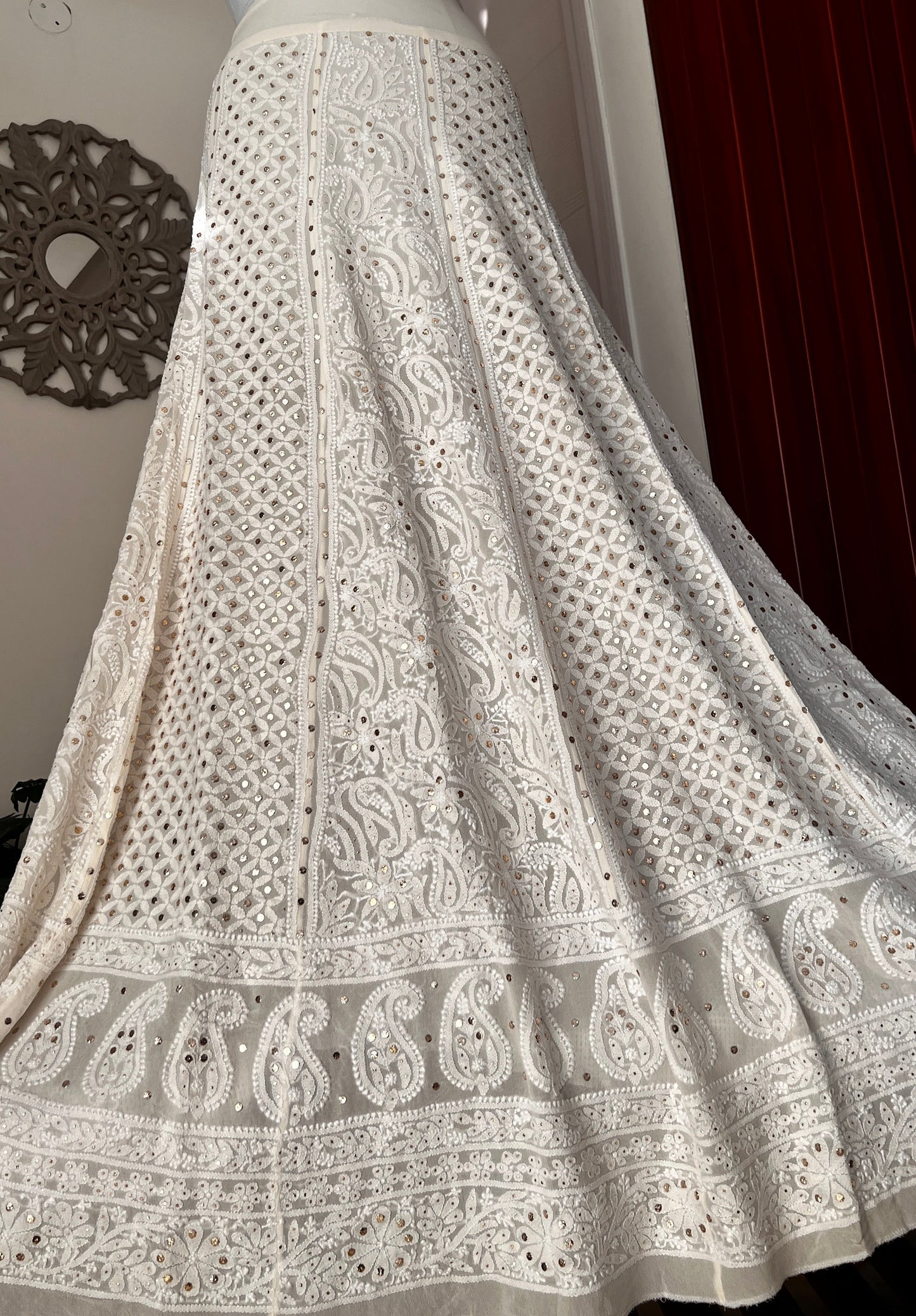 Lehenga Skirt allover Chikankari and mukaish