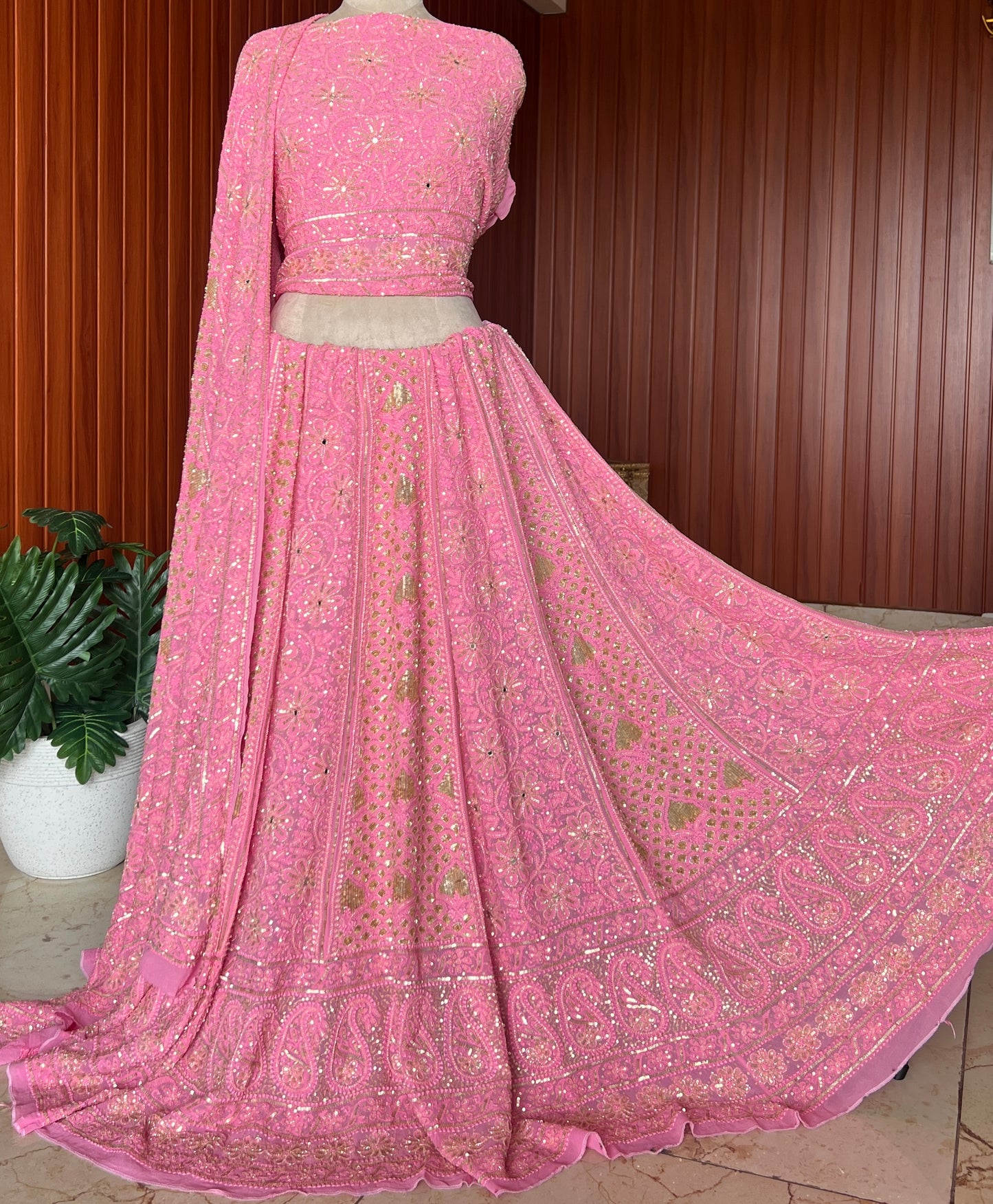Masterpiece Ruhani Pink Chikankari Sequins Wedding Lehenga
