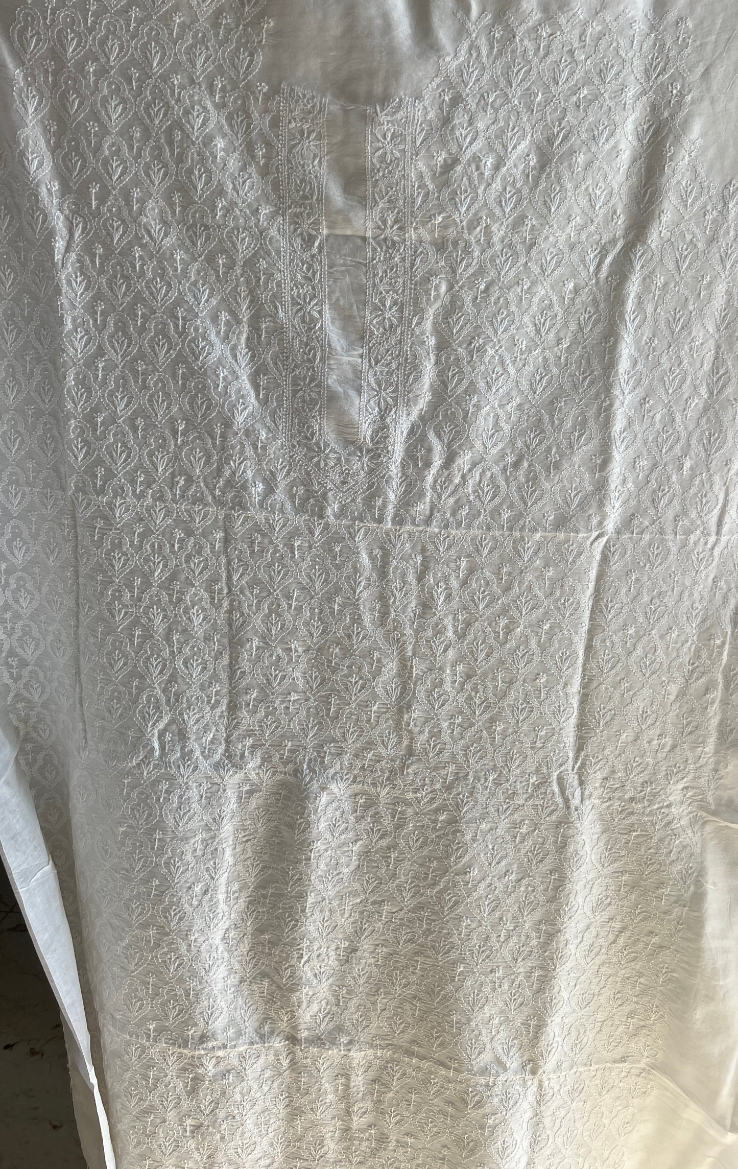 Chanderi Silk Men's Kurta fabric with fine Chikankari