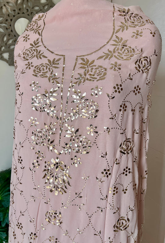 Powder Pink badla and mukaish work Kurta and Dupatta