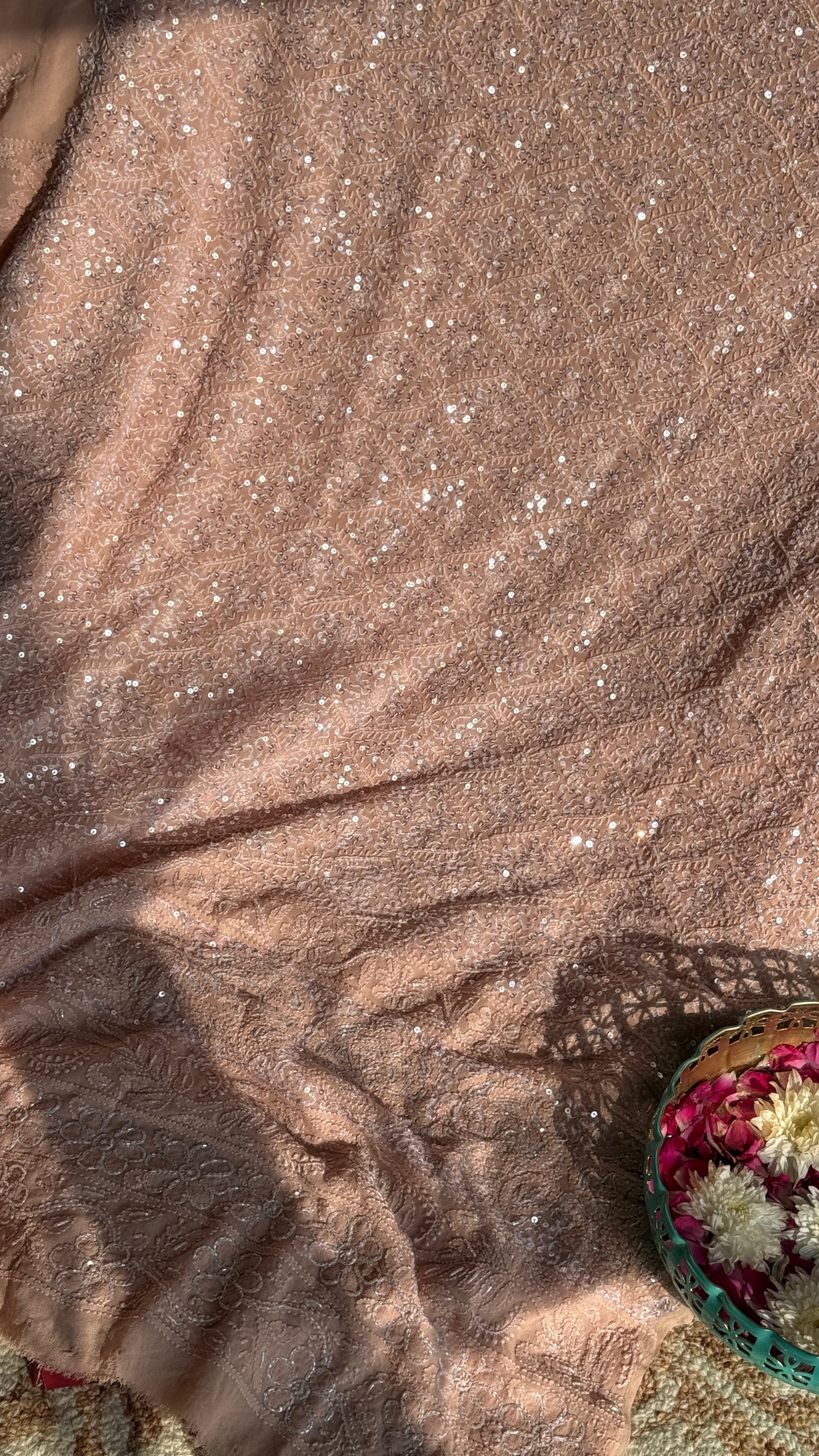 Cinnamon Chikankari cut dana sequins work kurta and dupatta