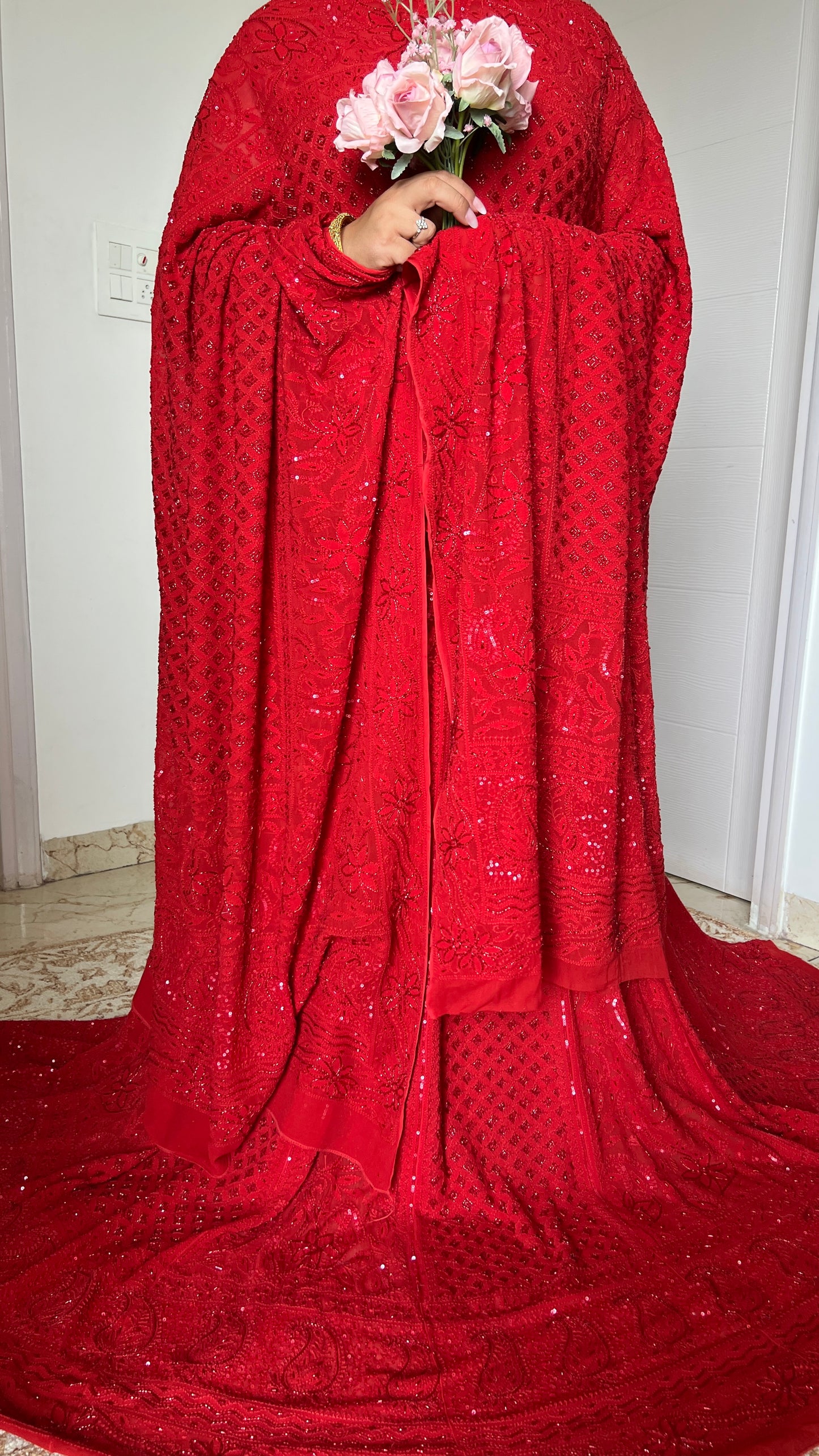 Ruhani Surkh Laal Chikankari Cut Dana Sequins Wedding Lehenga