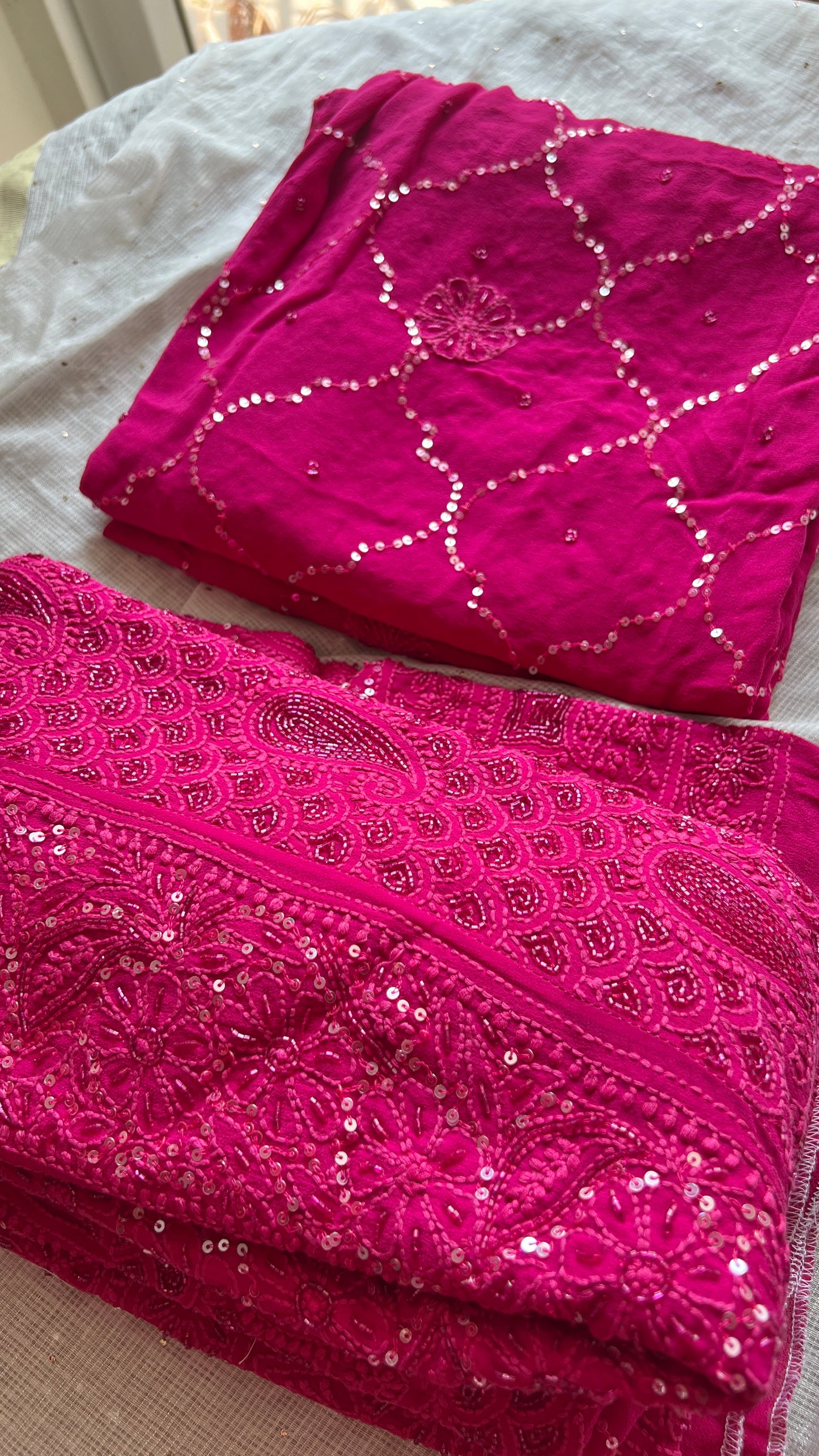 Ruhani Fuchsia Pink Chikankari sequins cut Dana Anarkali