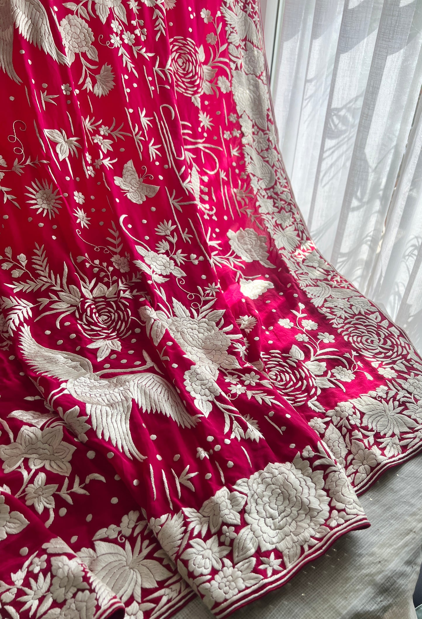 Ruby Pink Masterpiece Parsi Gara Pure Crepe Saree