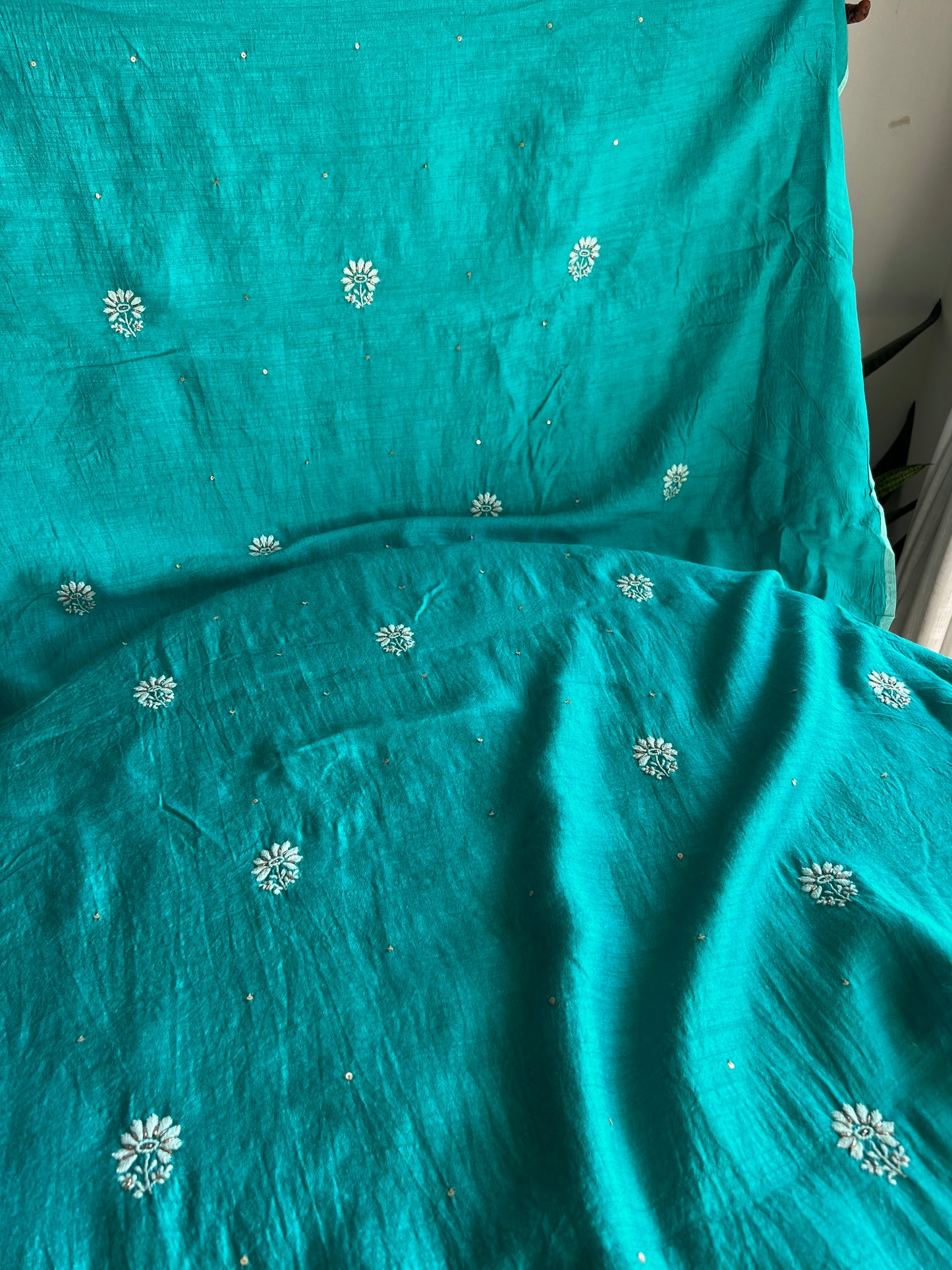 Moonga Silk Chikankari golden cut dana sequins kurta and dupatta