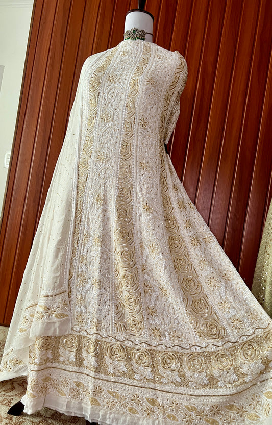 Ruhani Off white Chikankari Sequins and Cut Dana Anarkali