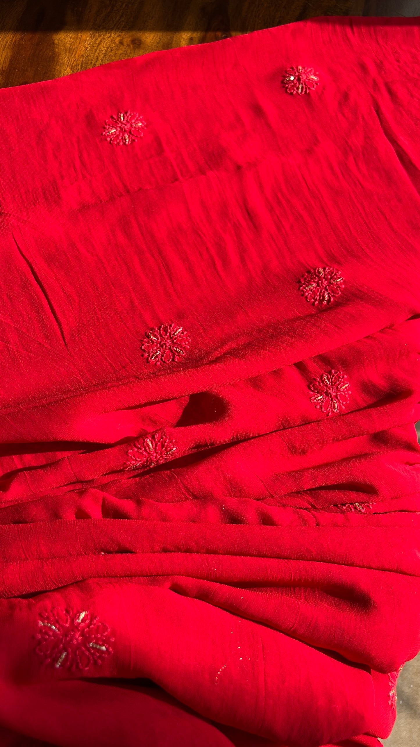 Red Chikankari golden Cut Dana and aari work Kurta and Dupatta