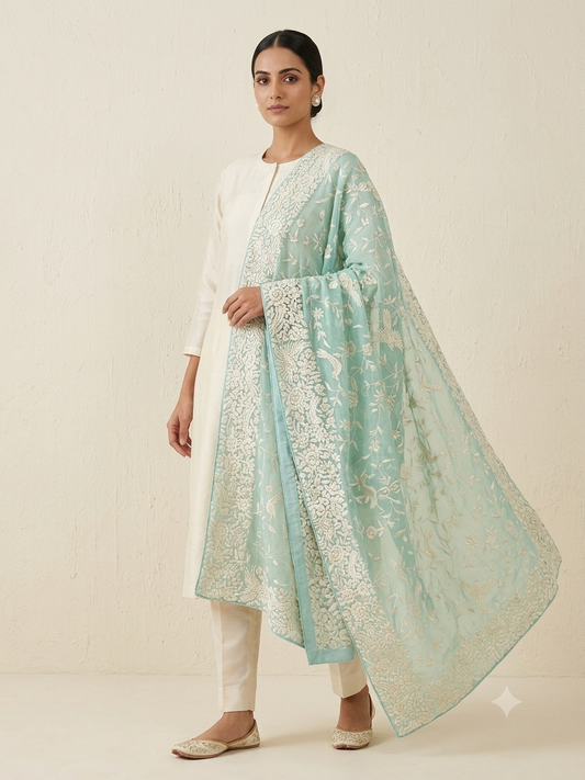 Firozi Masterpiece Parsi Gara Hand Embroidered Dupatta