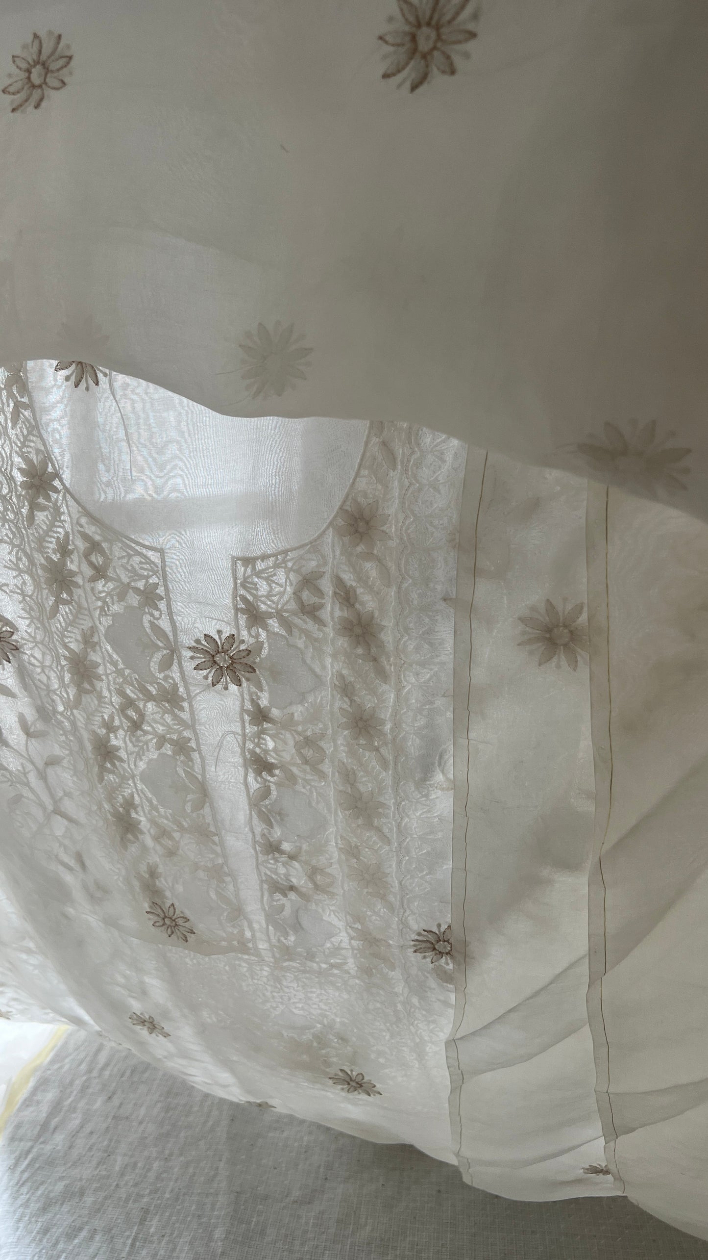 Ruhani Ivory masterpiece Chikankari pure Organza kurta with dupatta