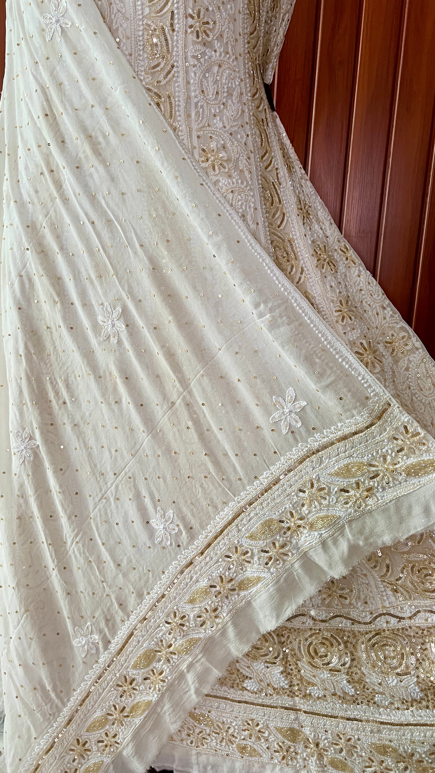 Ruhani Off white Chikankari Sequins and Cut Dana Anarkali