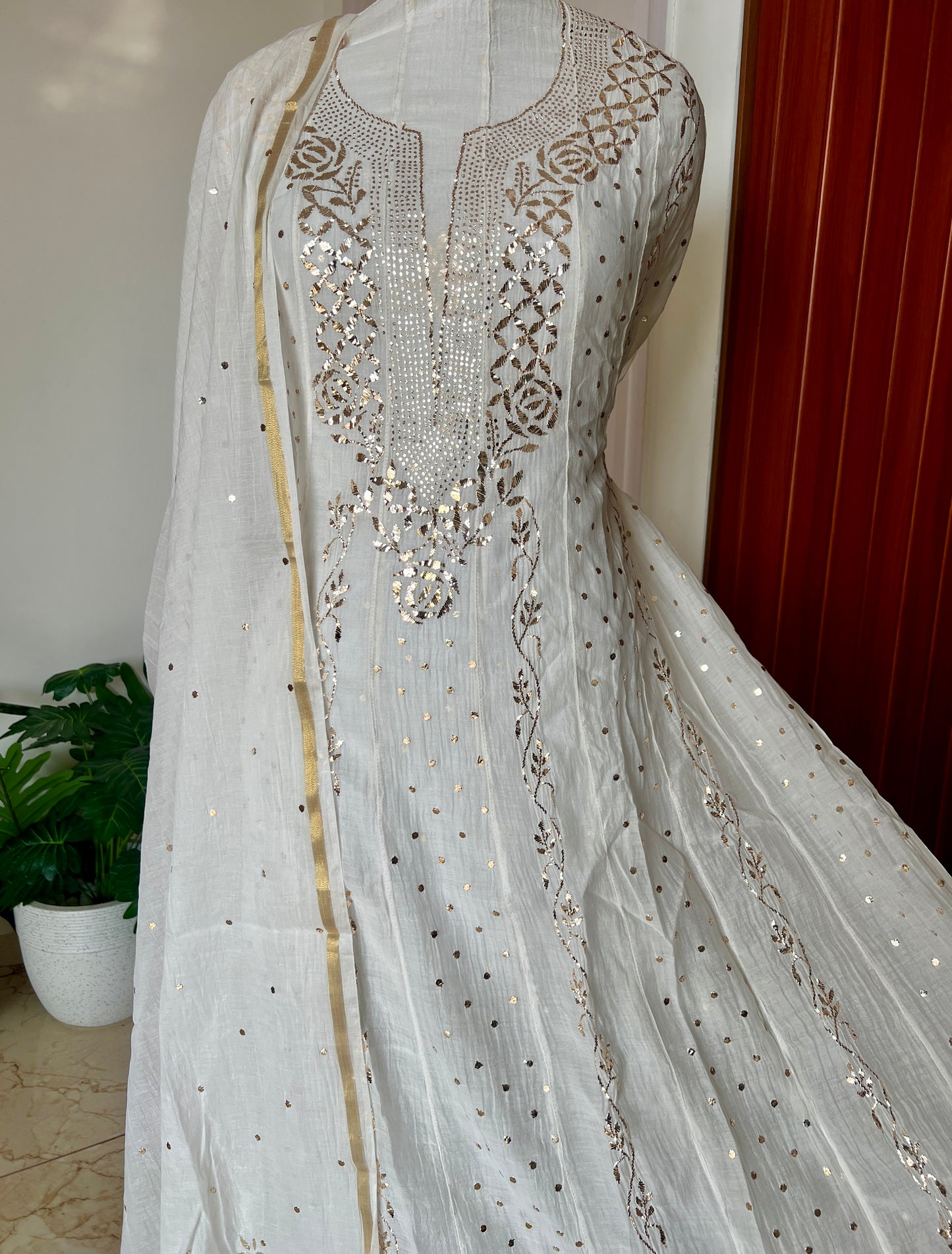 Mul Chanderi Anarkali with Badla and Mukaish work