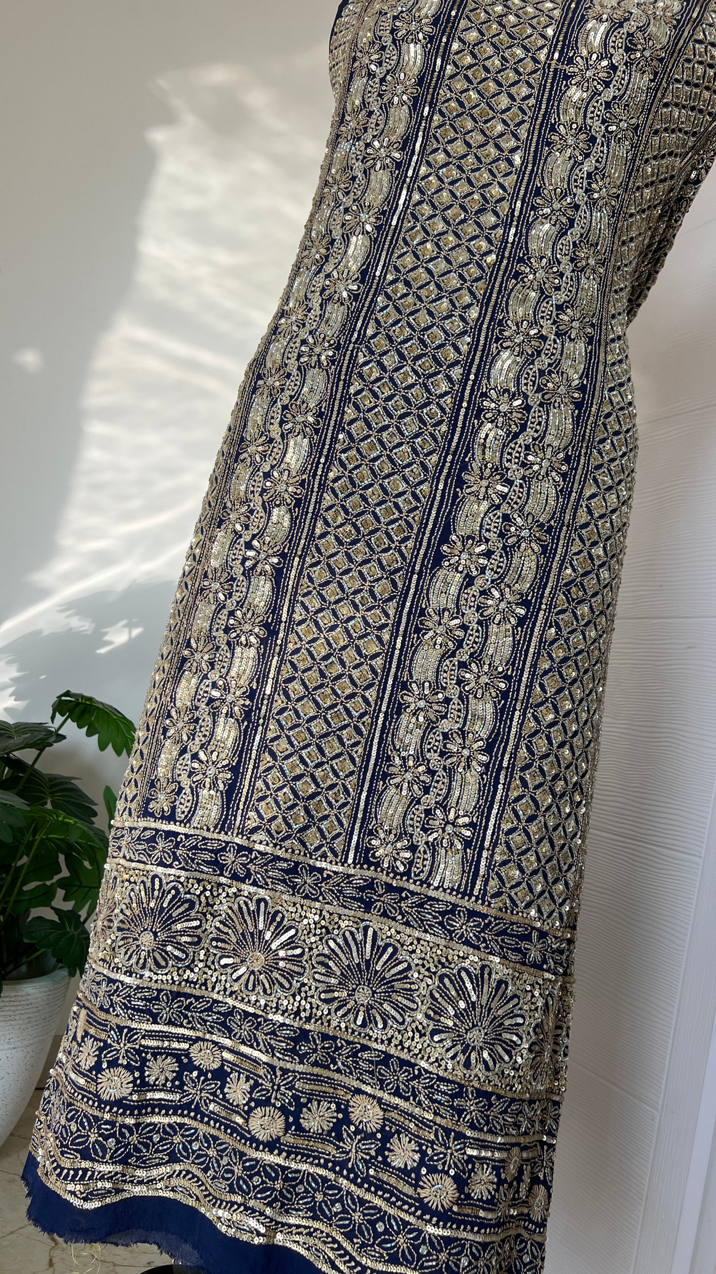 Ruhani Blue Chikankari golden cut dana sequins kurta and dupatta