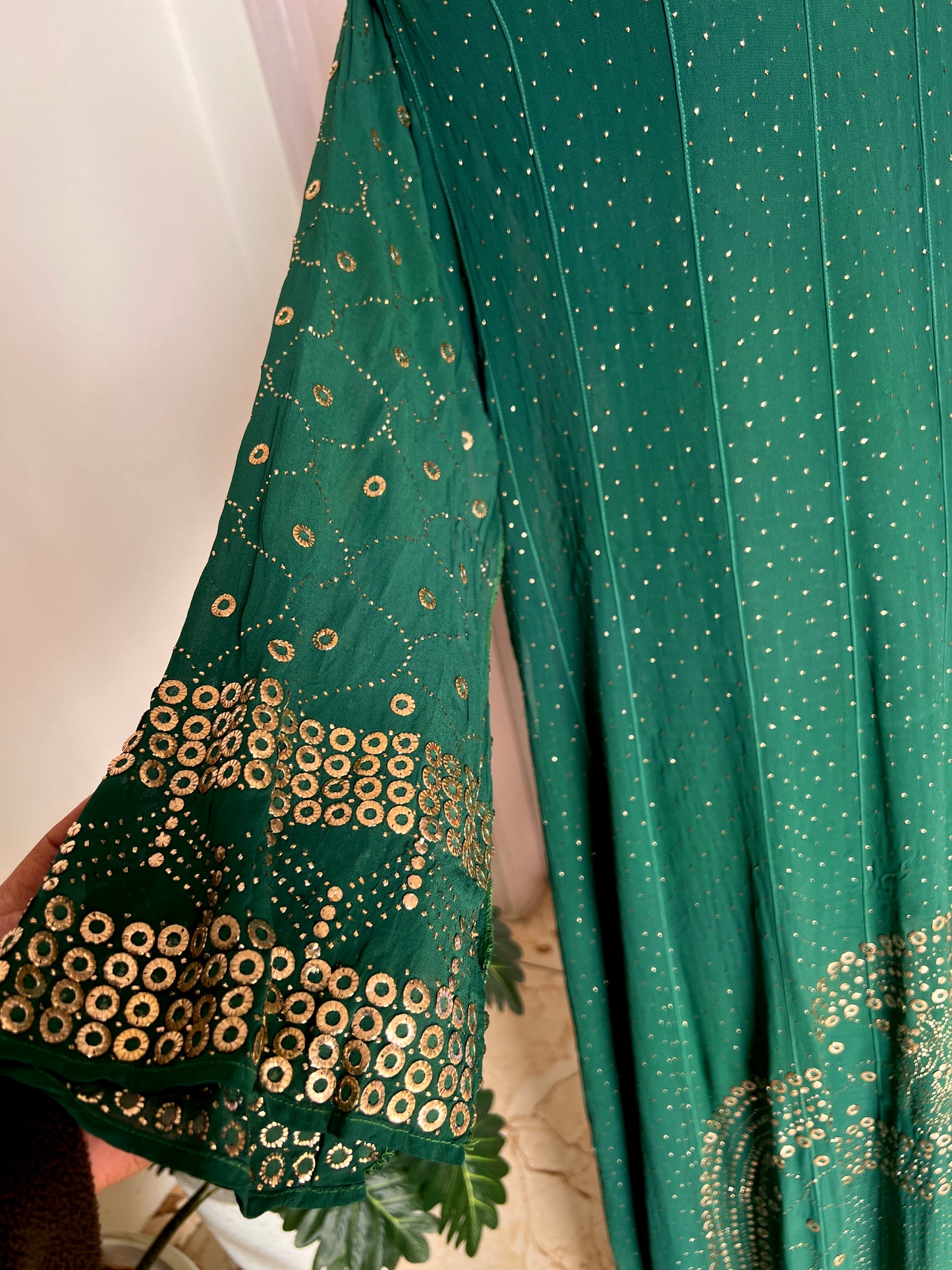 Bottle green designer Mukaish Georgette Anarkali with Dupatta