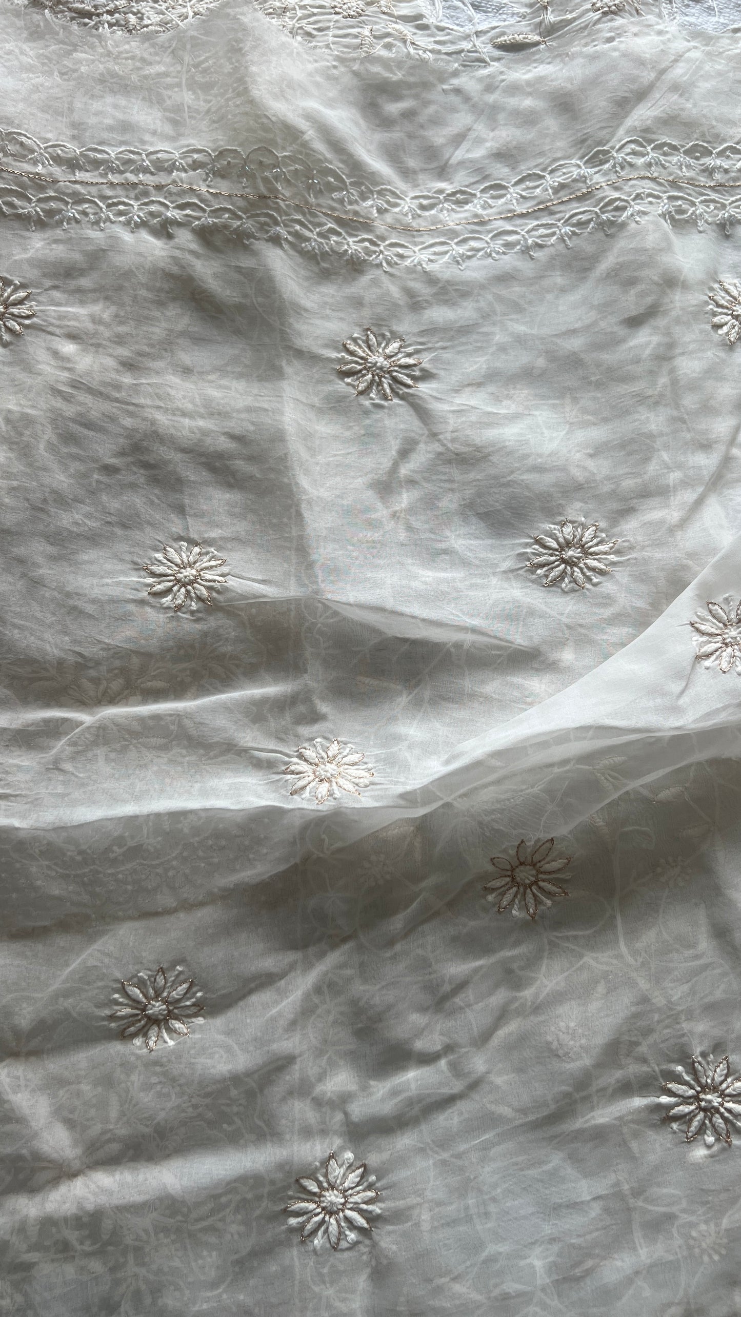 Ruhani Ivory masterpiece Chikankari pure Organza kurta with dupatta
