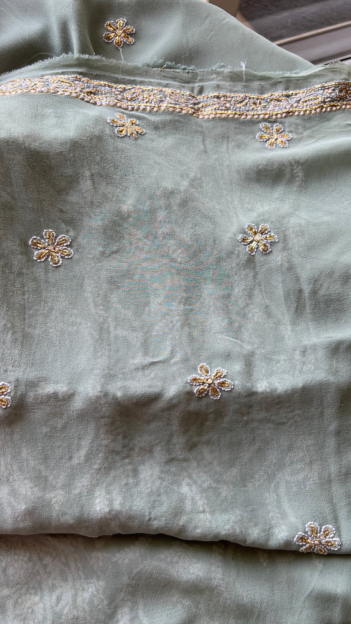 Sage Green Chikankari Pitta kasab work kurta and dupatta
