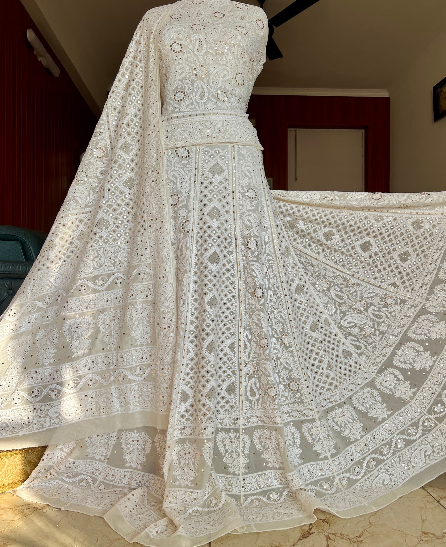 Ruhani fine Chikankari and Mukaish Lehenga Set
