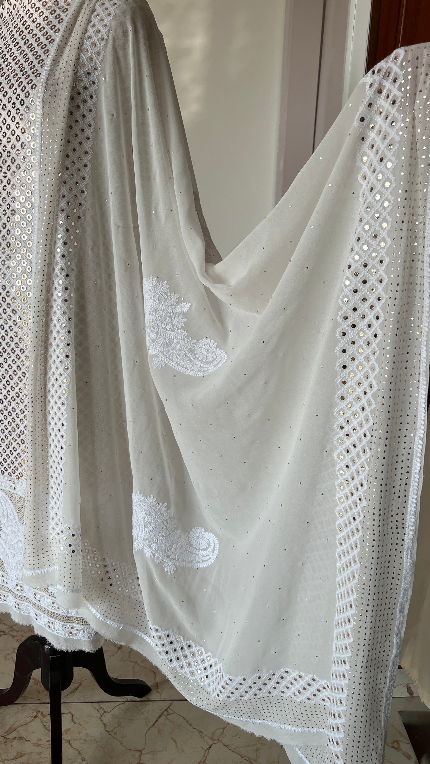Ruhani Chikankari and heavy Ring Mukaish Kurta and Dupatta