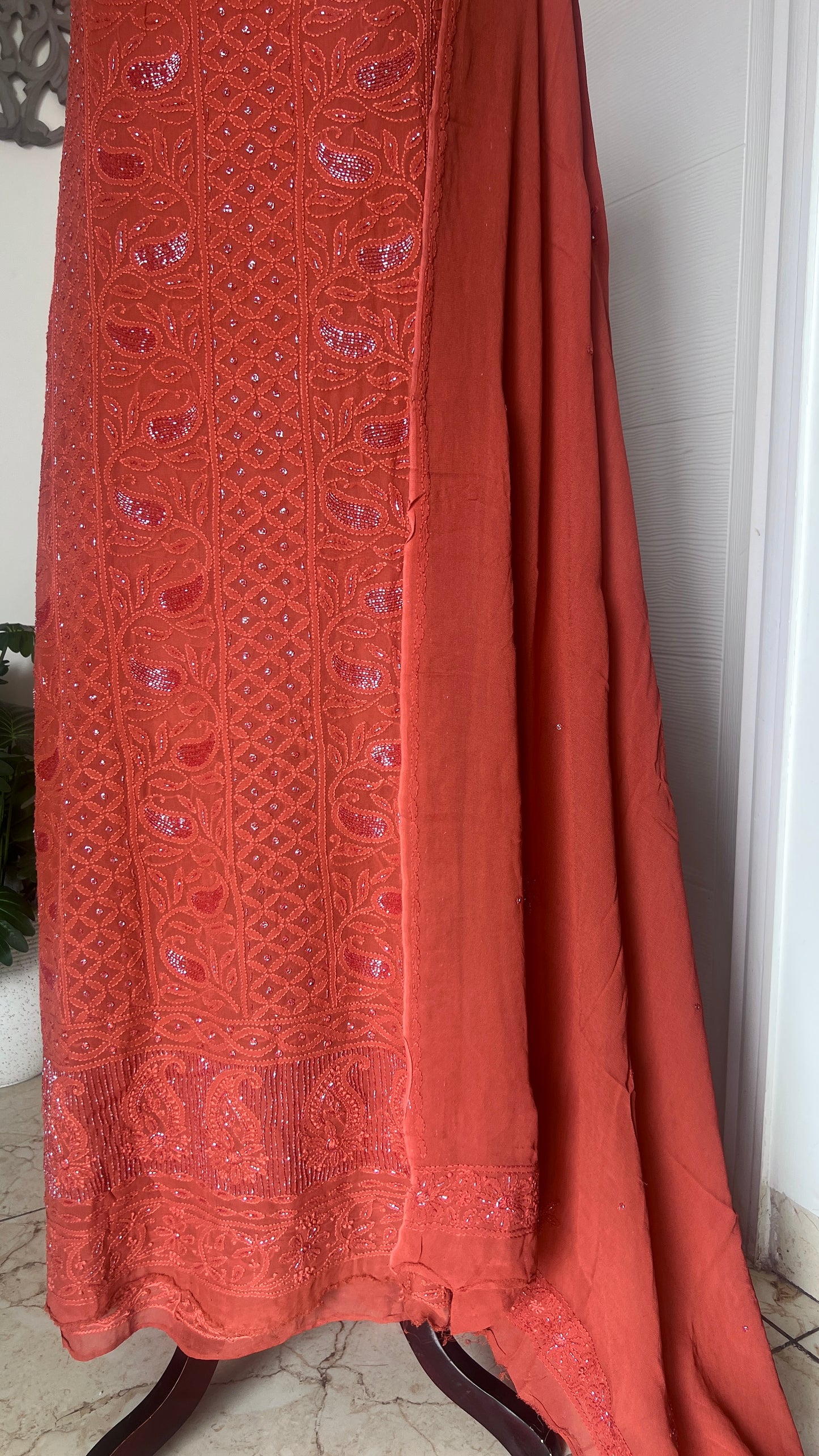 Chikankari cut dana sequins work kurta and dupatta