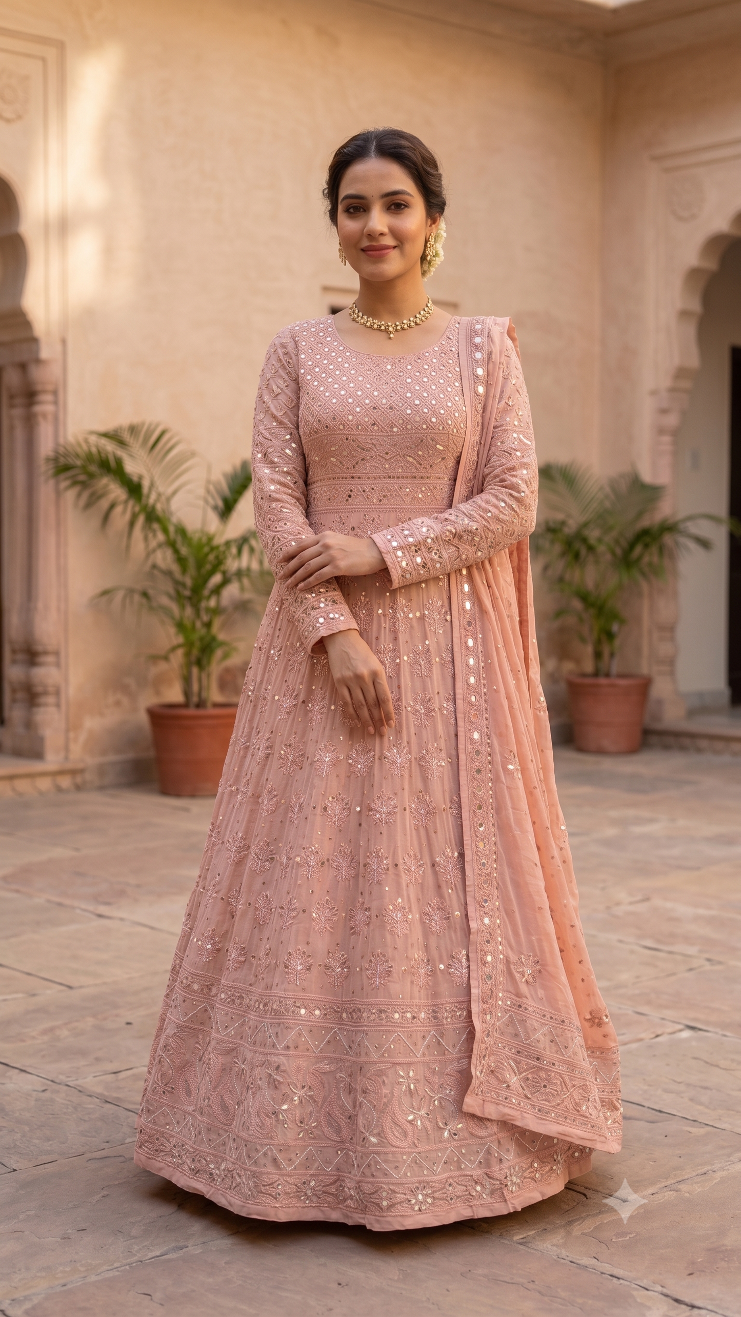 Ruhani Old Rose Chikankari gota mirror sequins pearl anarkali