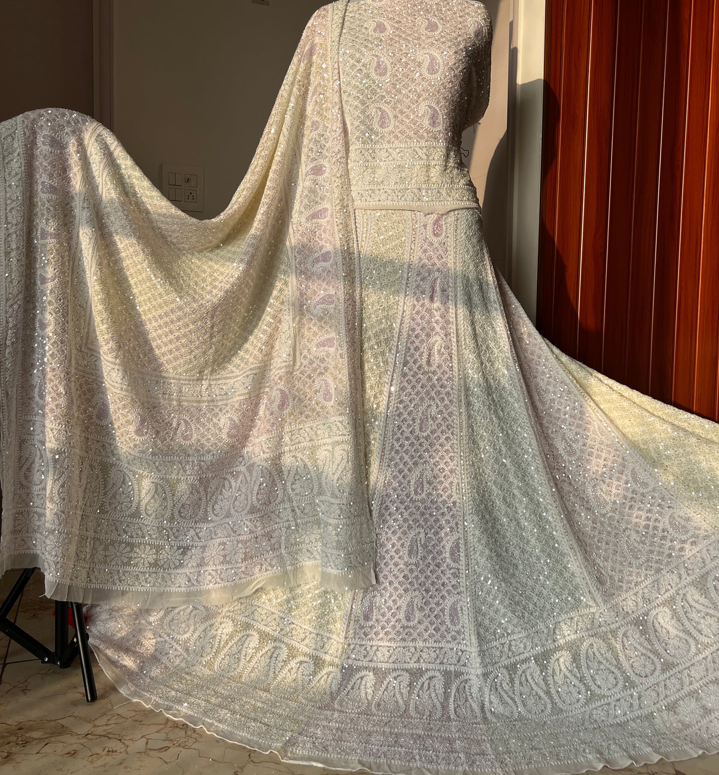 Ruhani Ivory Chikankari Lehenga with Multi Cut Dana and sequins Work