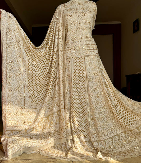 Masterpiece Ruhani Ivory Chikankari Sequins Wedding Lehenga