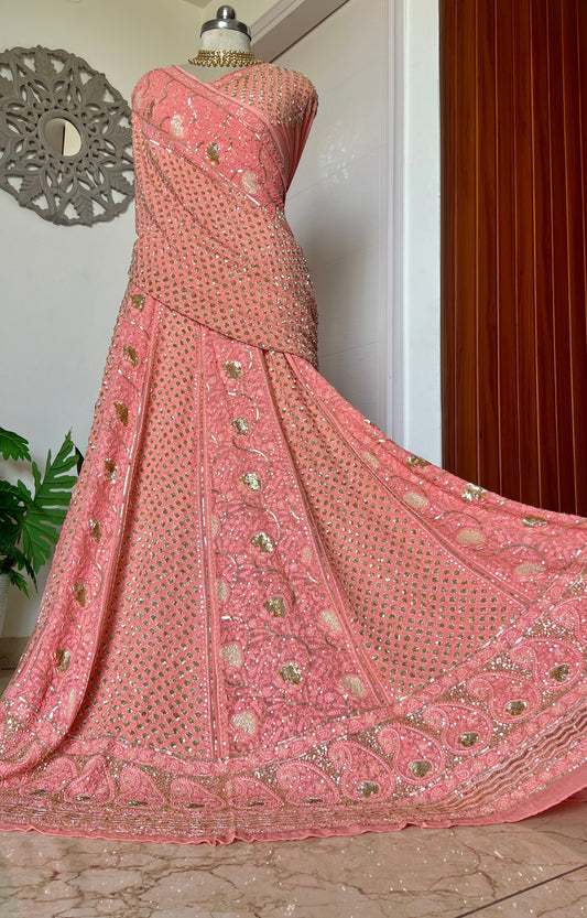 Ruhani Gajri Pink Chikankari Sequins Wedding Lehenga