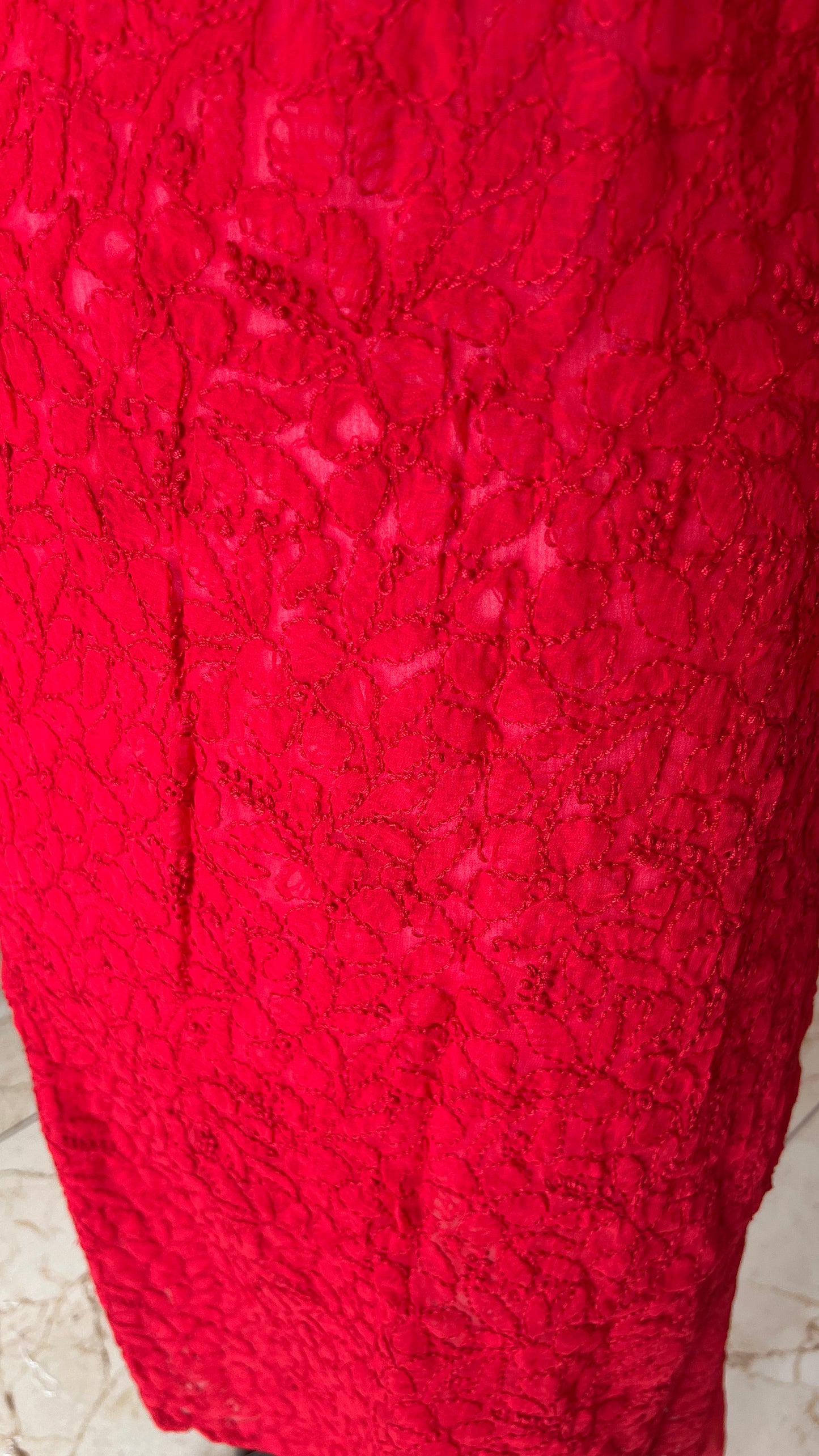 Red Chikankari Faux Georgette kurta fabric