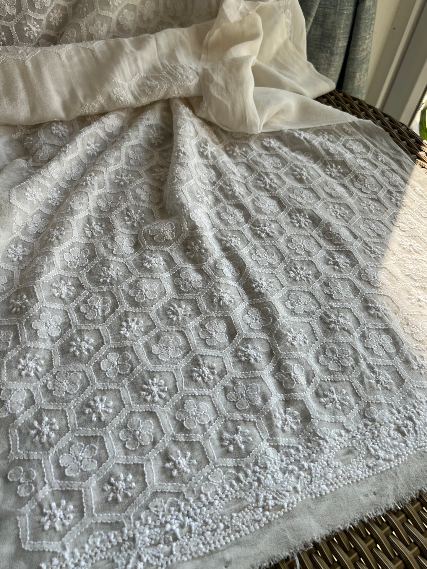 Ivory Allover Chikankari Men's Kurta Fabric