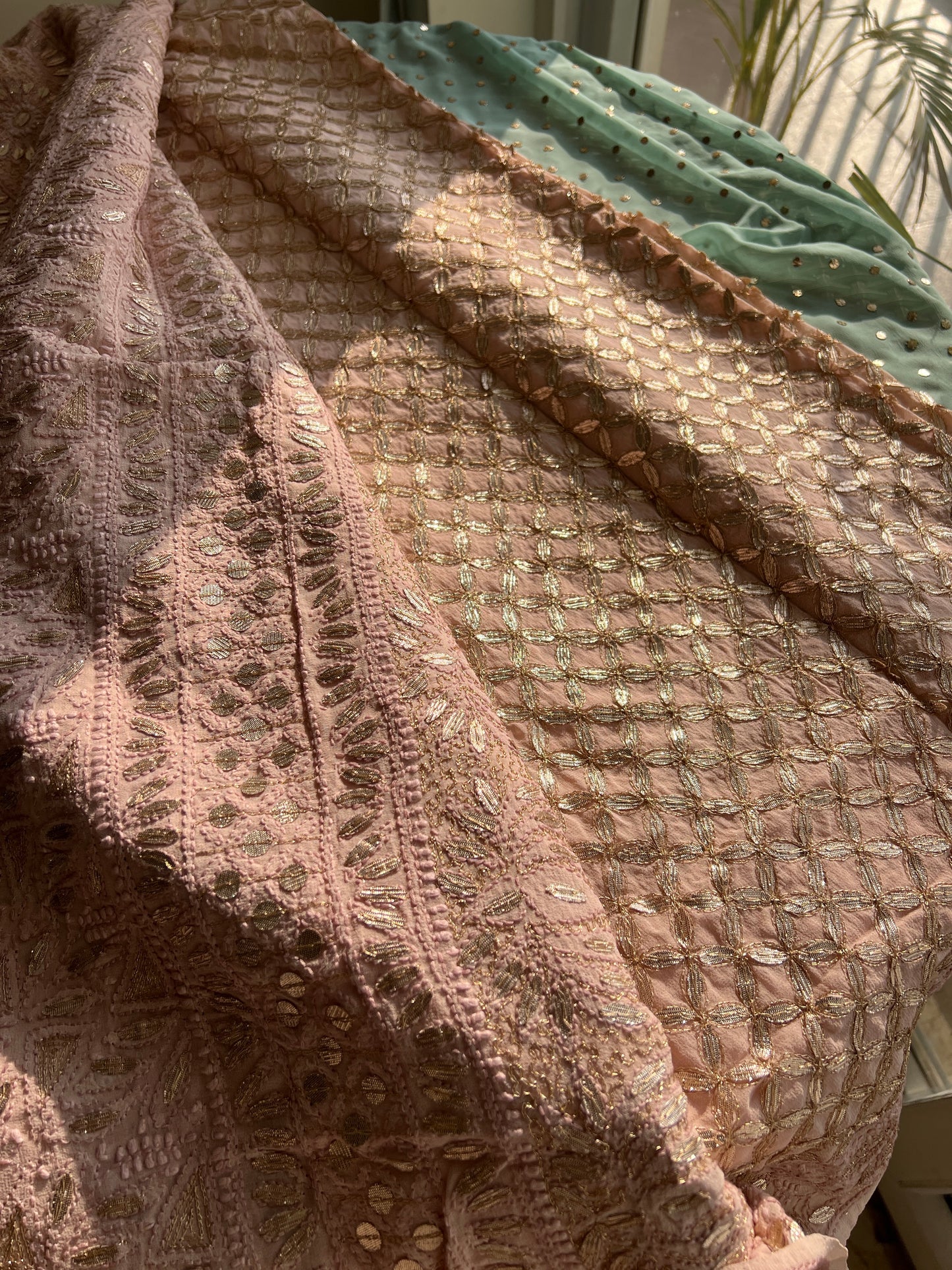 Ruhani Dusty Pink Chikankari and Gota Patti Saree