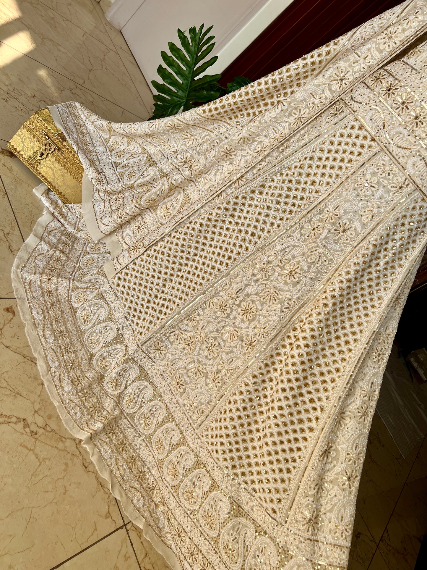 Masterpiece Ruhani Ivory Chikankari Sequins Wedding Lehenga