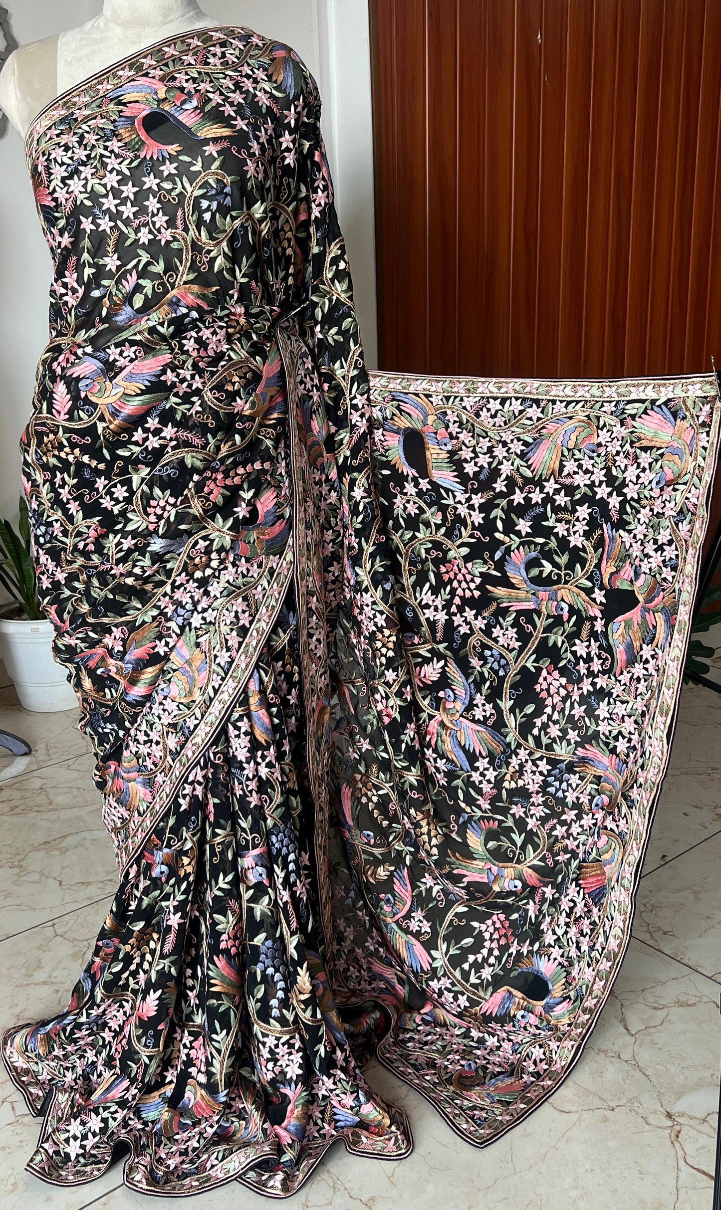 Black Masterpiece Parsi Gara Pure Georgette Saree