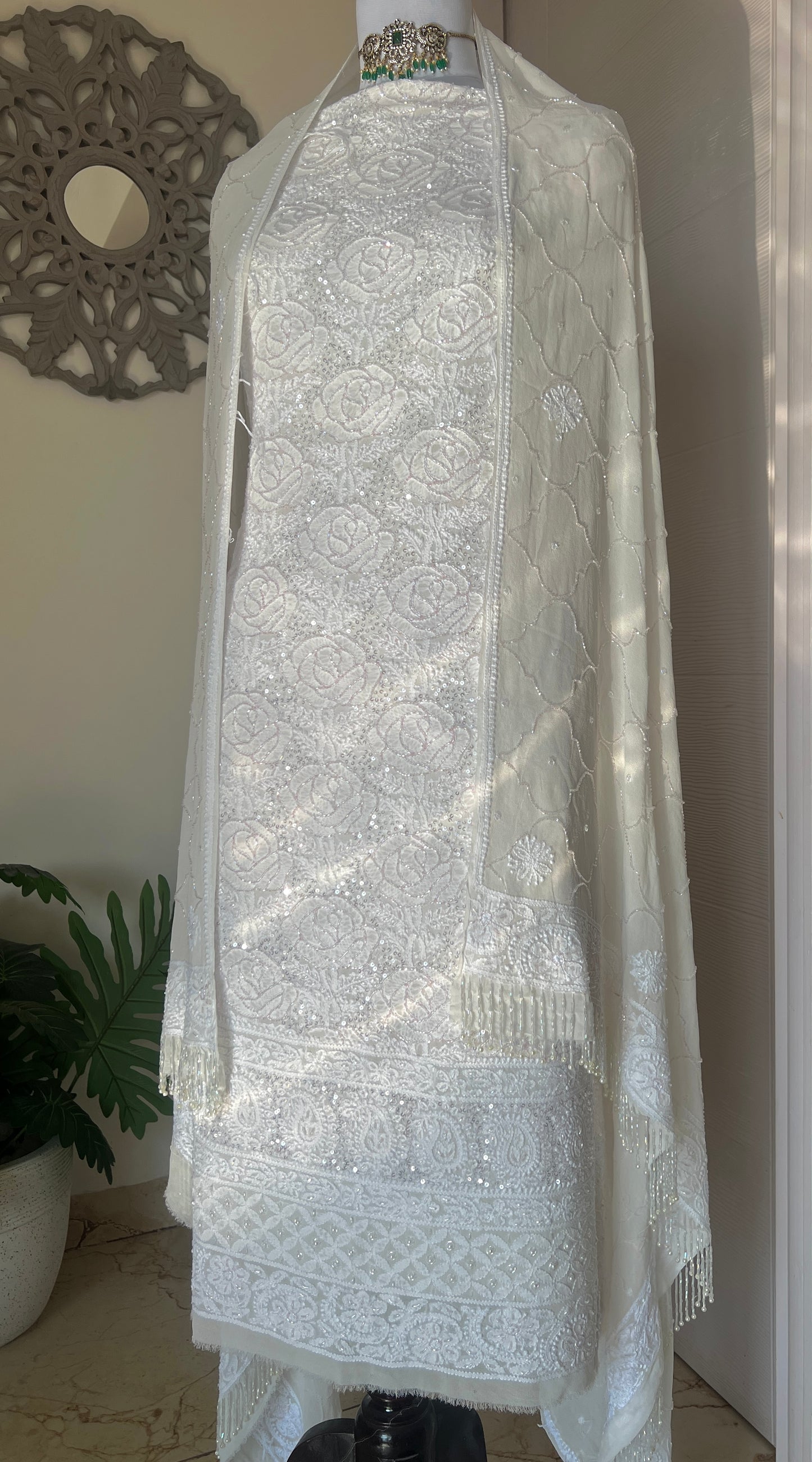 Gulaab Chikankari and pink cut dana sequins kurta and dupatta
