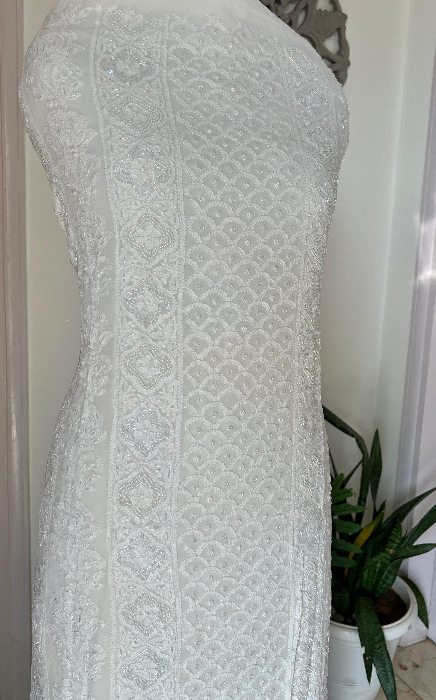 White Chikankari pearl and cut Dana work Kurta and Dupatta