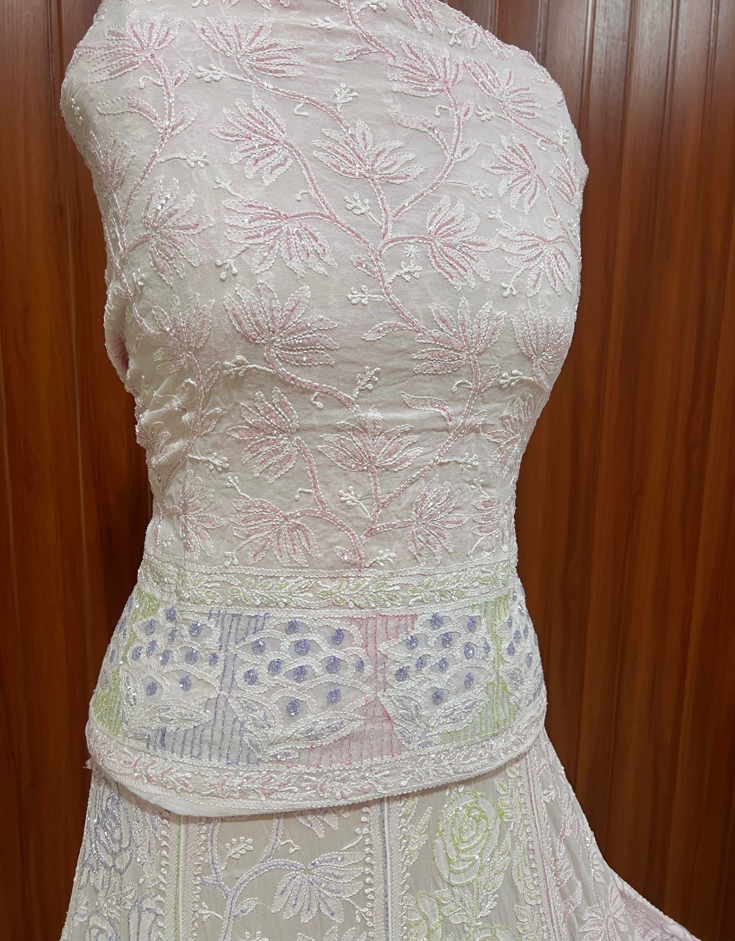 Pretty pink Chikankari multi Cut Dana Sequins Lehenga