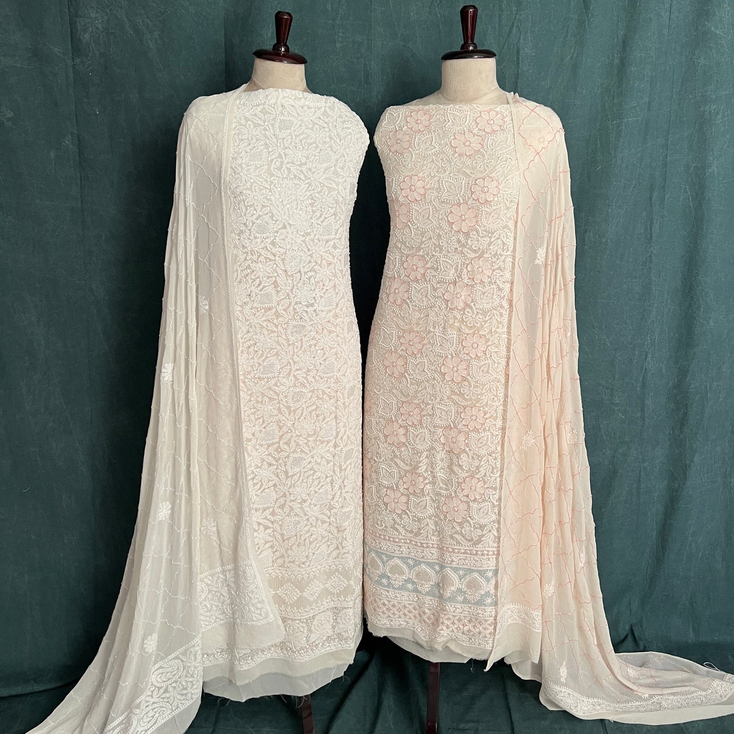 Ivory Chikankari pearl sequins cut Dana work kurta and dupatta