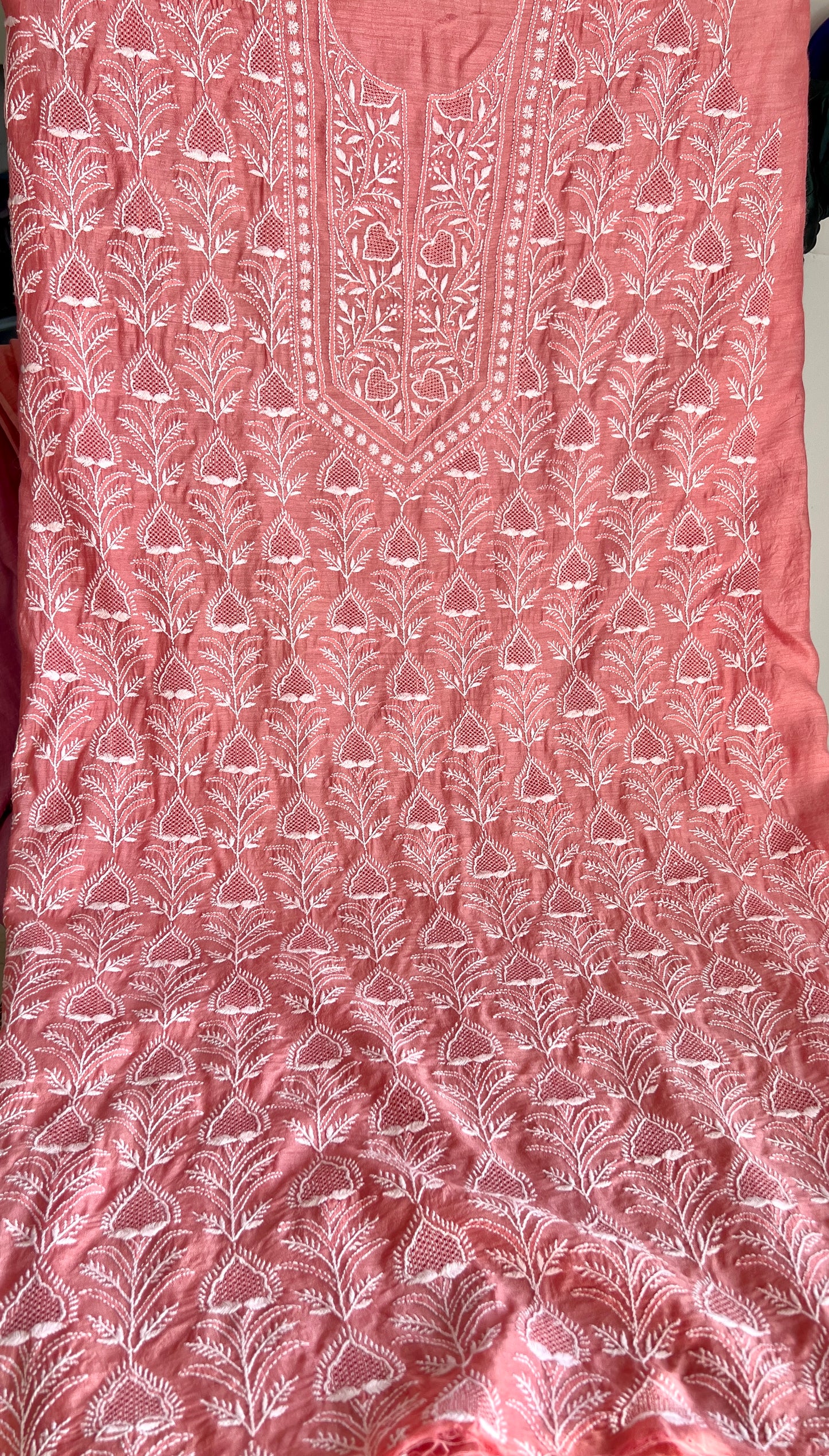 Moonga Silk Chikankari and fine jaali work kurta and dupatta