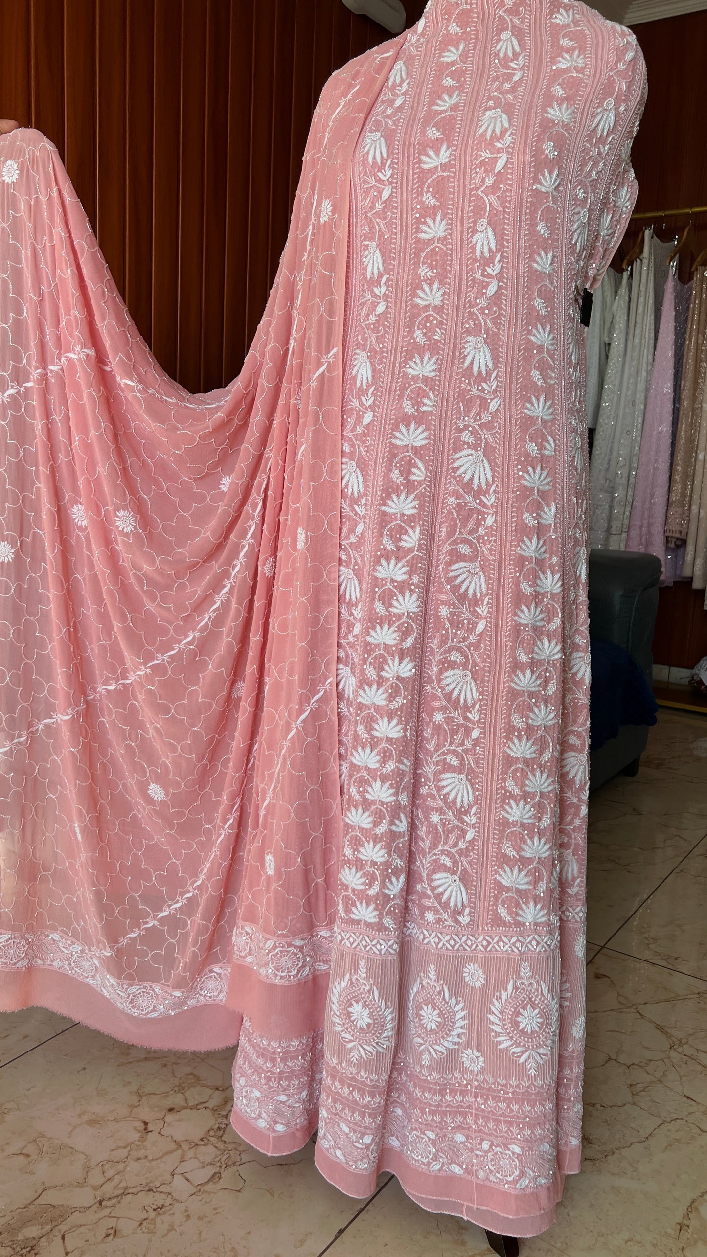 Suhaan Do Taar Chikankari Sequins and Cut Dana Anarkali