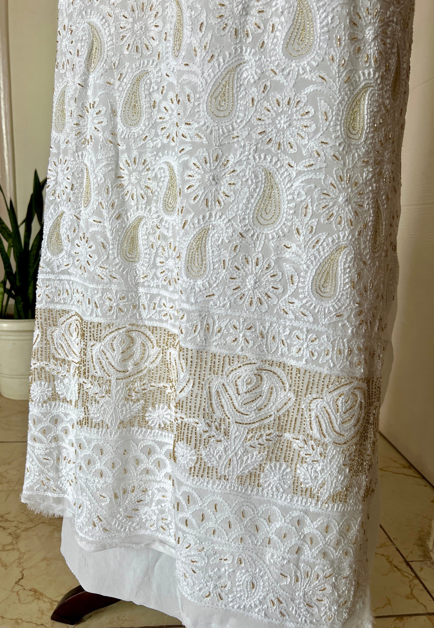 Chikankari golden Cut Dana and aari work Kurta and Dupatta