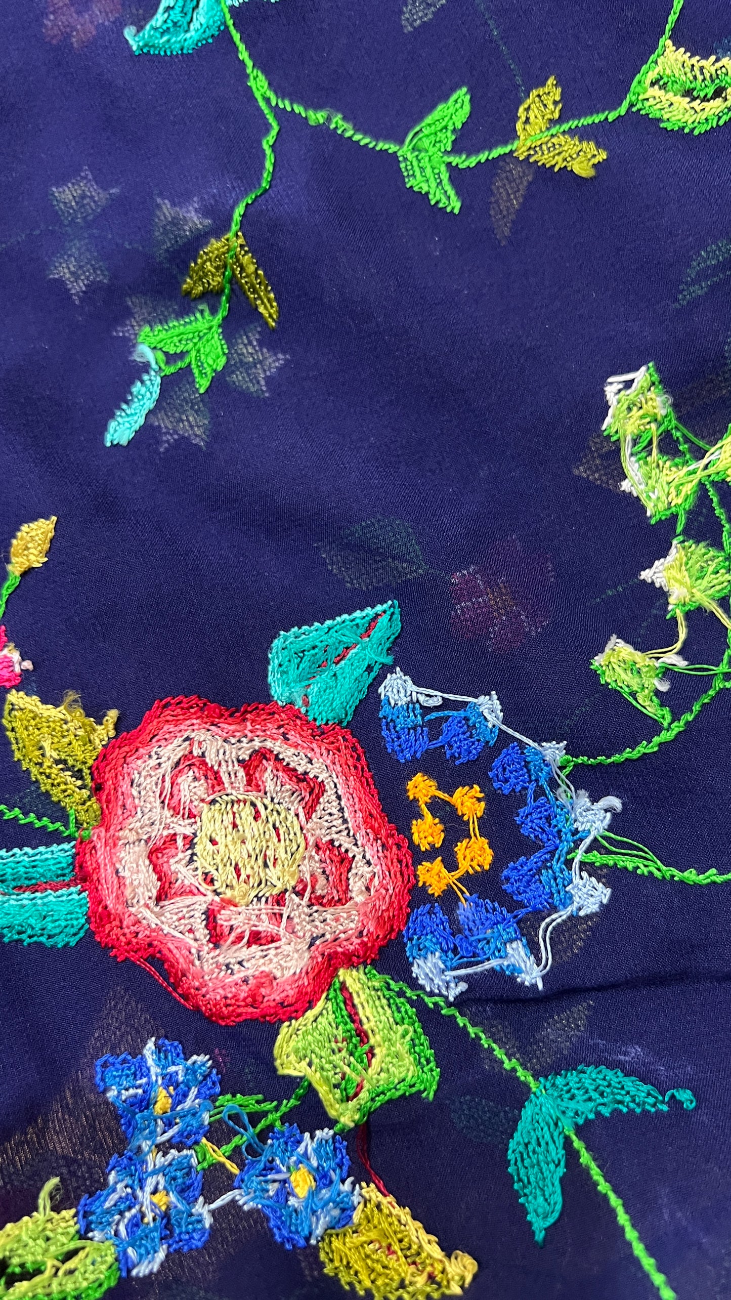 Pre-order Navy Blue Masterpiece Petit Point Hand Embroidered Saree
