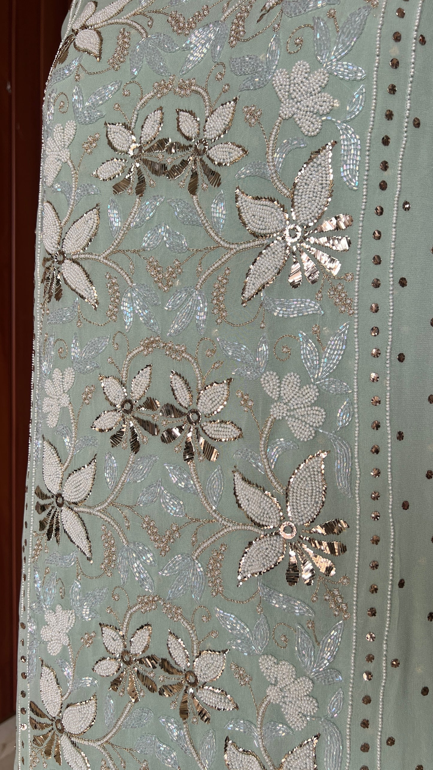 Mint green Ruhani Mukaish and Cut dana Embroidered Kurta & Dupatta Set