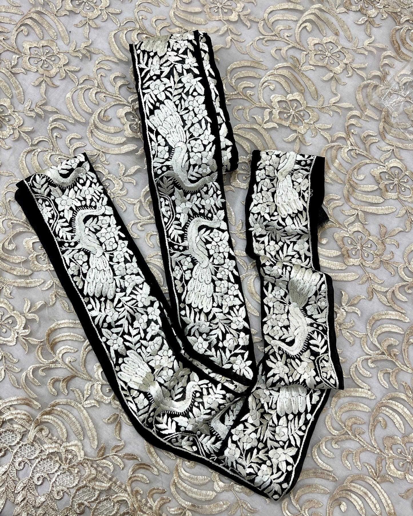 Black hand embroidered parsi gara border