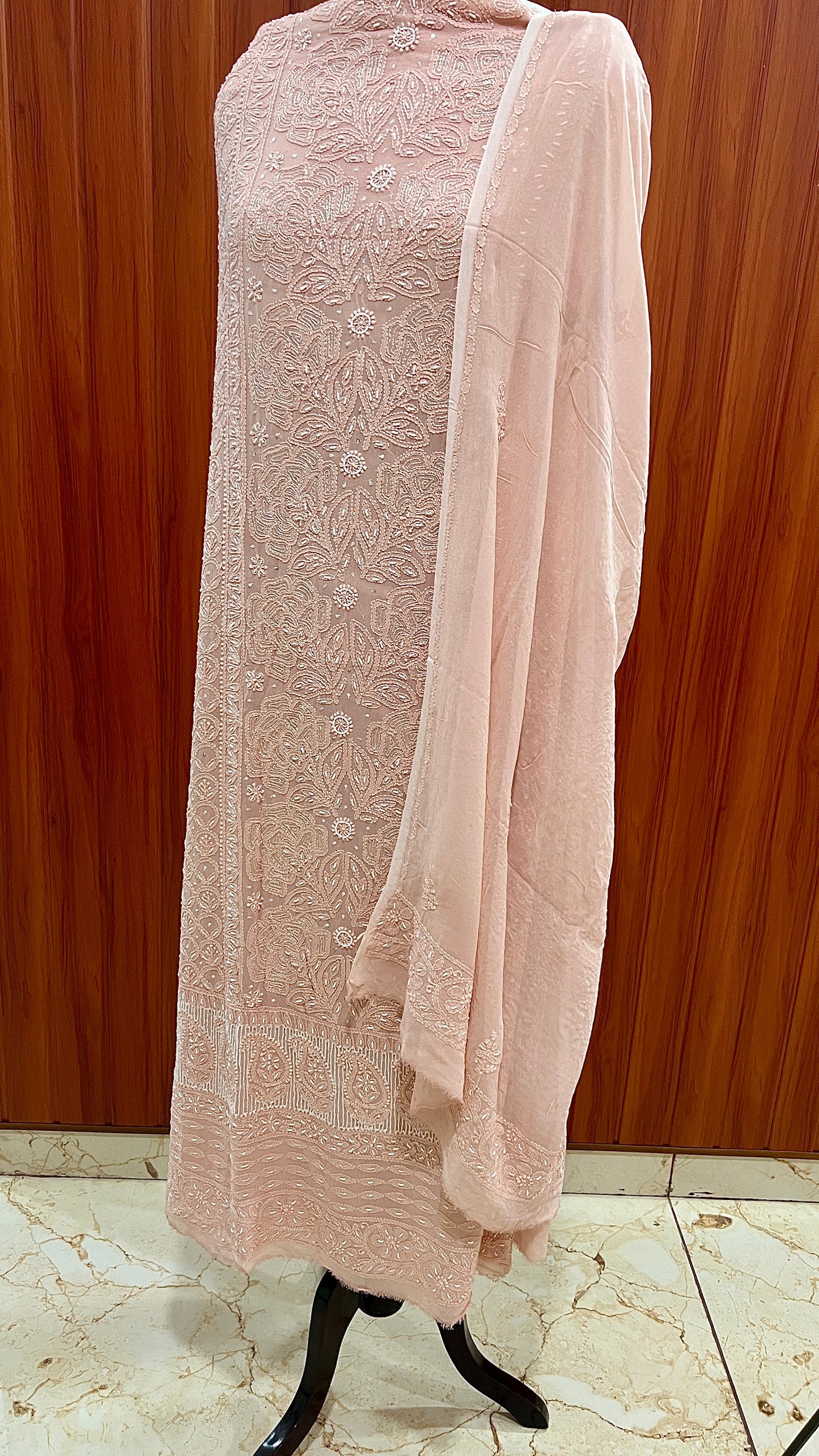 Old rose Chikankari Pearl work kurta and dupatta set