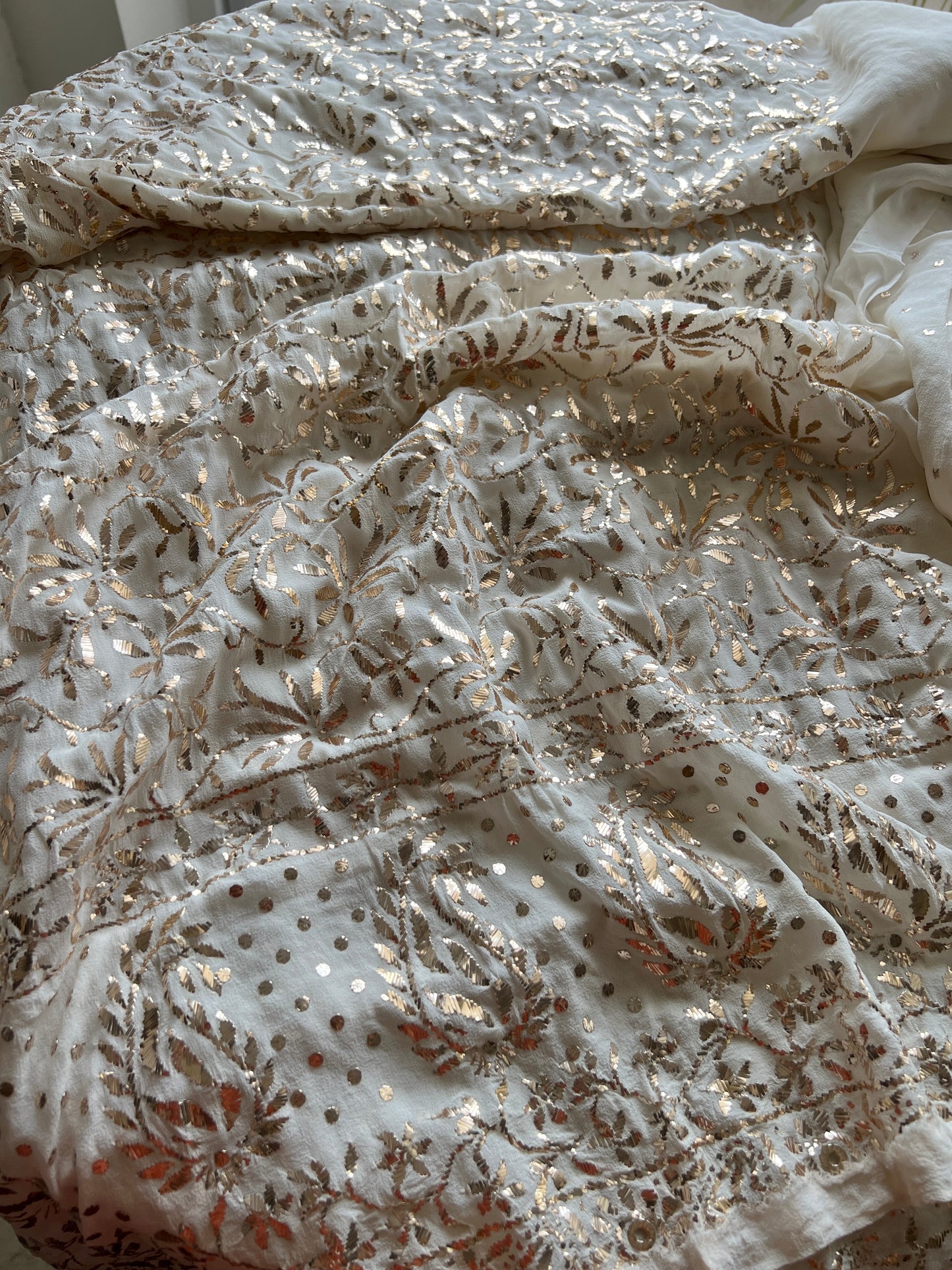 Ivory allover heavy badla and mukaish work kurta and dupatta set
