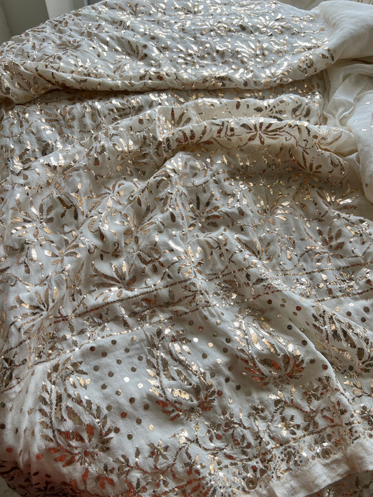 Ivory allover heavy badla and mukaish work kurta and dupatta set