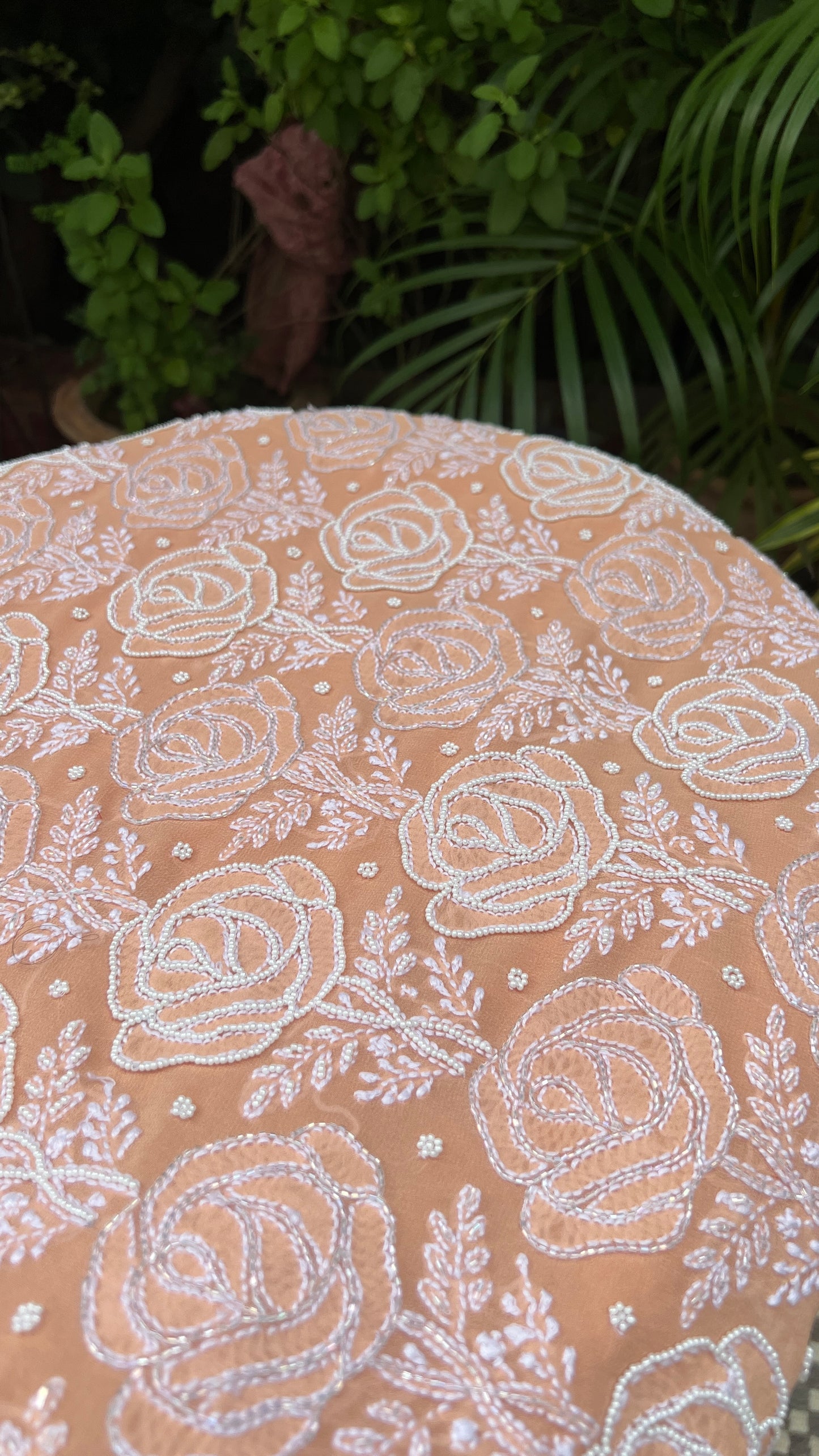 Light Orange Chikankari cut dana pearl sequins work kurta and dupatta