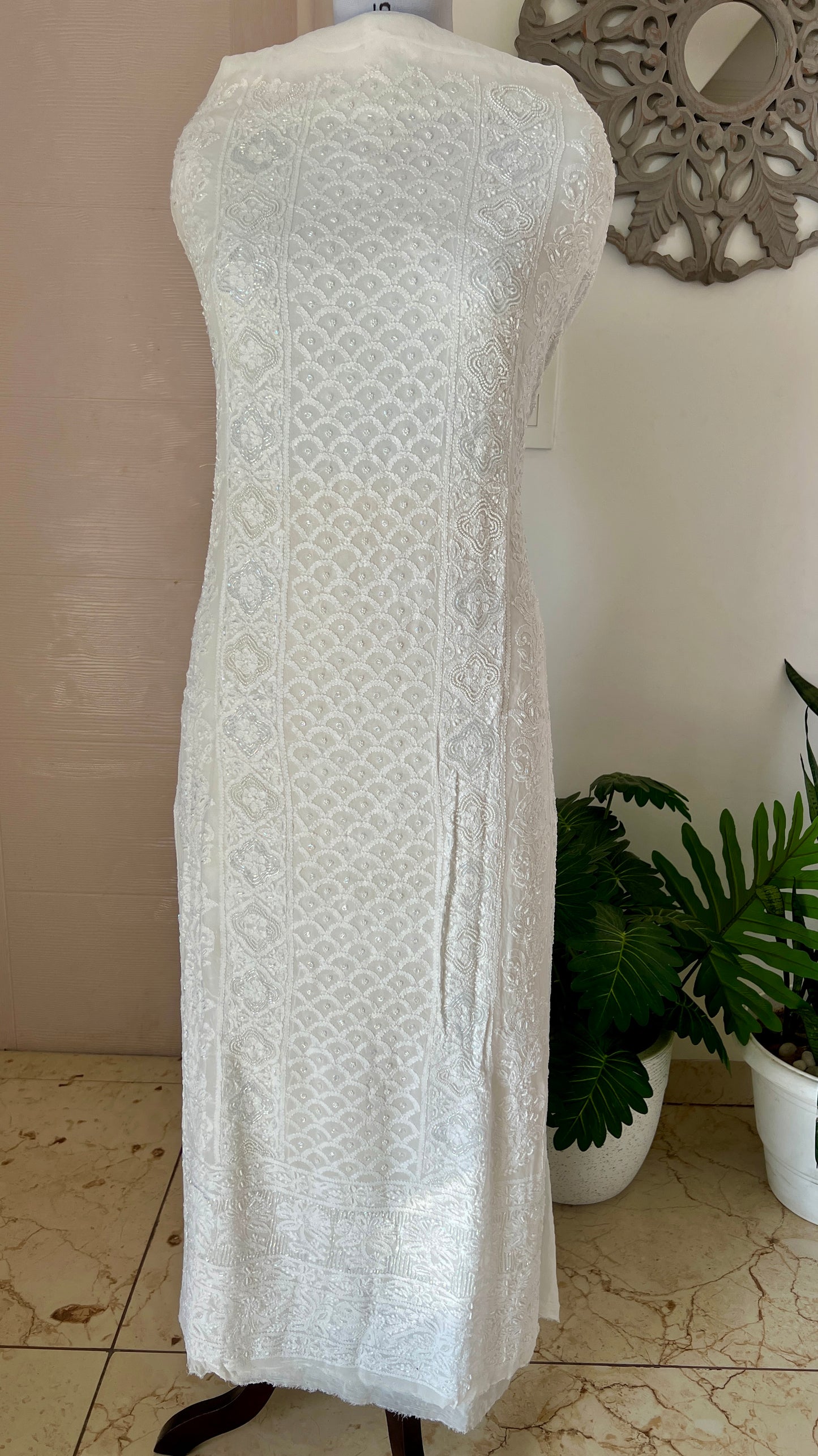 White Chikankari pearl and cut Dana work Kurta and Dupatta