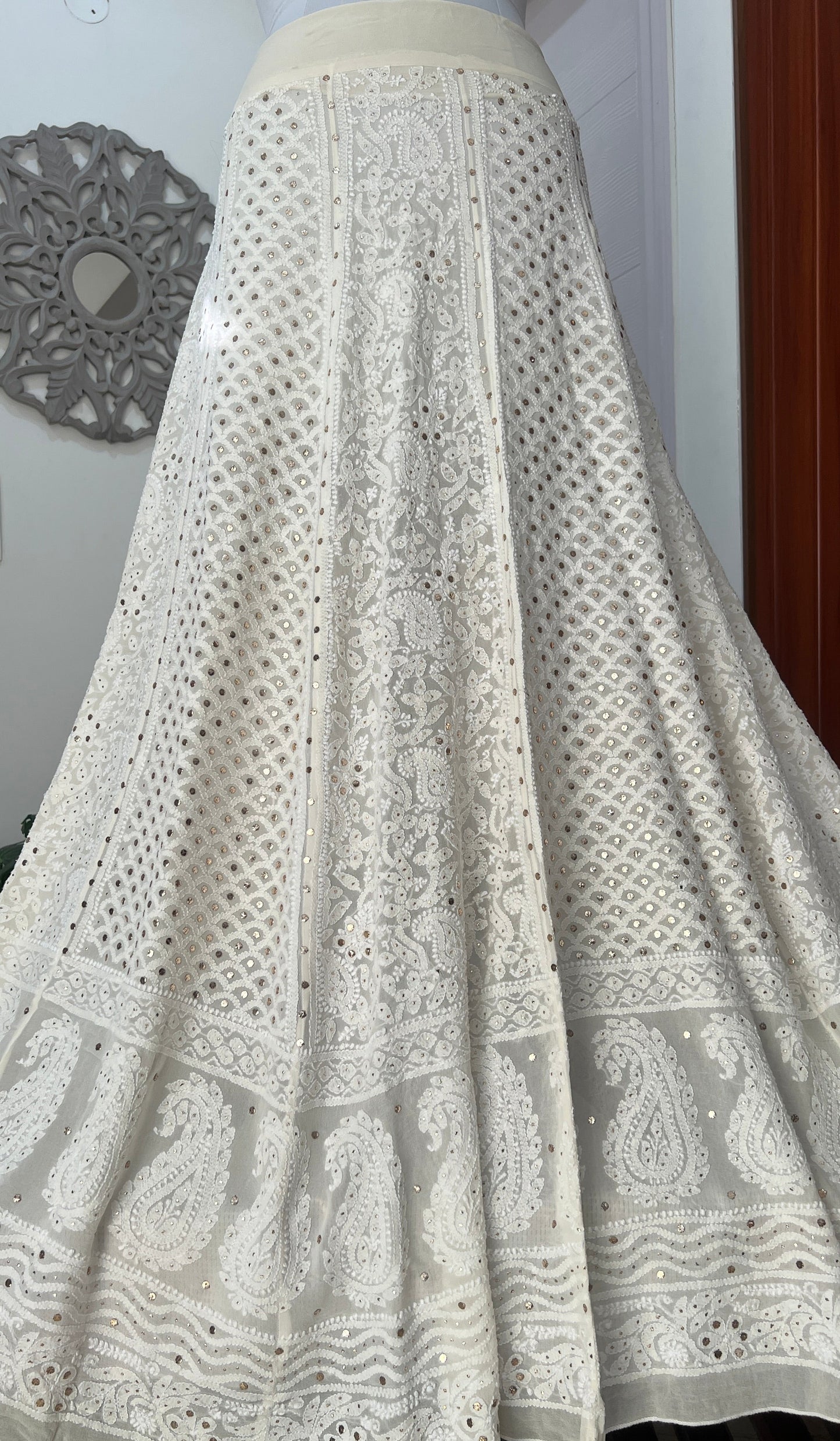 Lehenga Skirt allover Chikankari and mukaish