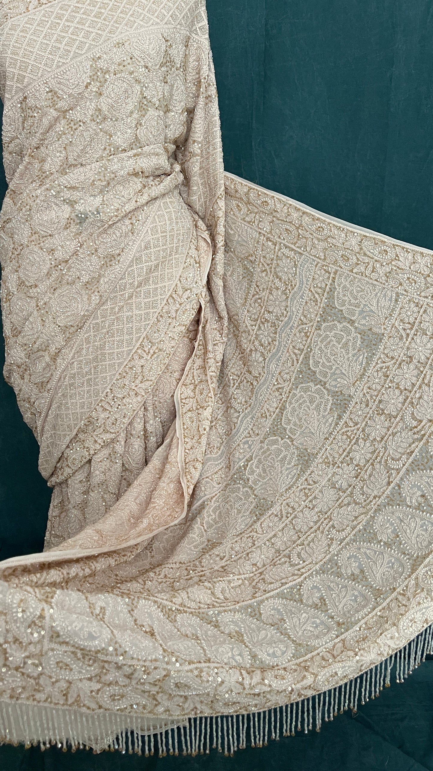 Ruhani Luxurious Chikankari Sequins Cut Dana Embroidered Masterpiece Saree