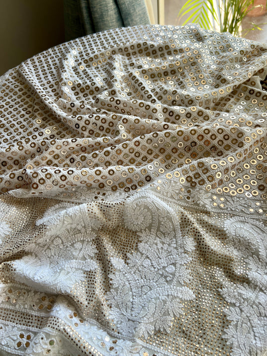 Ruhani Chikankari and heavy Ring Mukaish Kurta and Dupatta