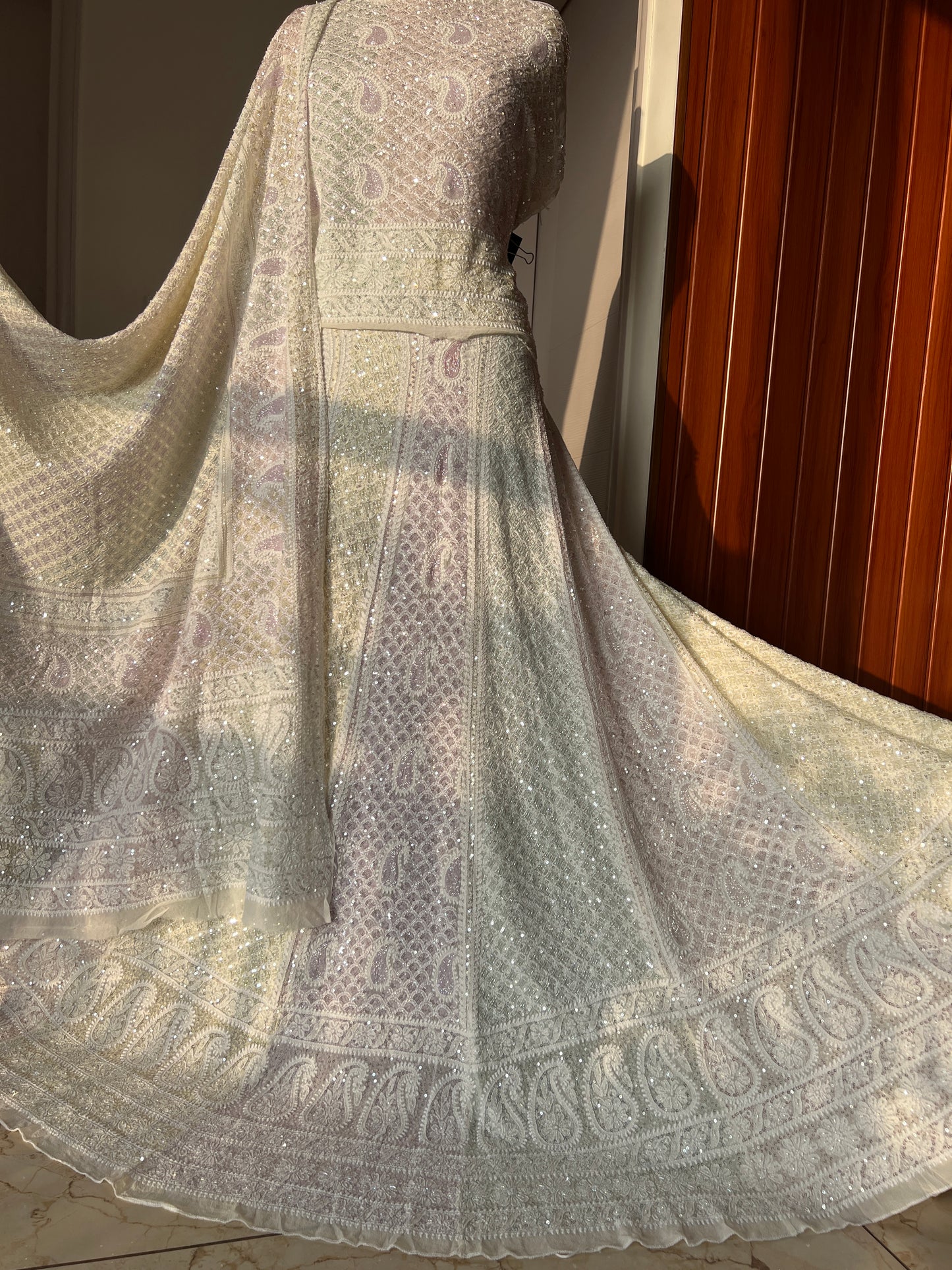 Ruhani Ivory Chikankari Lehenga with Multi Cut Dana and sequins Work